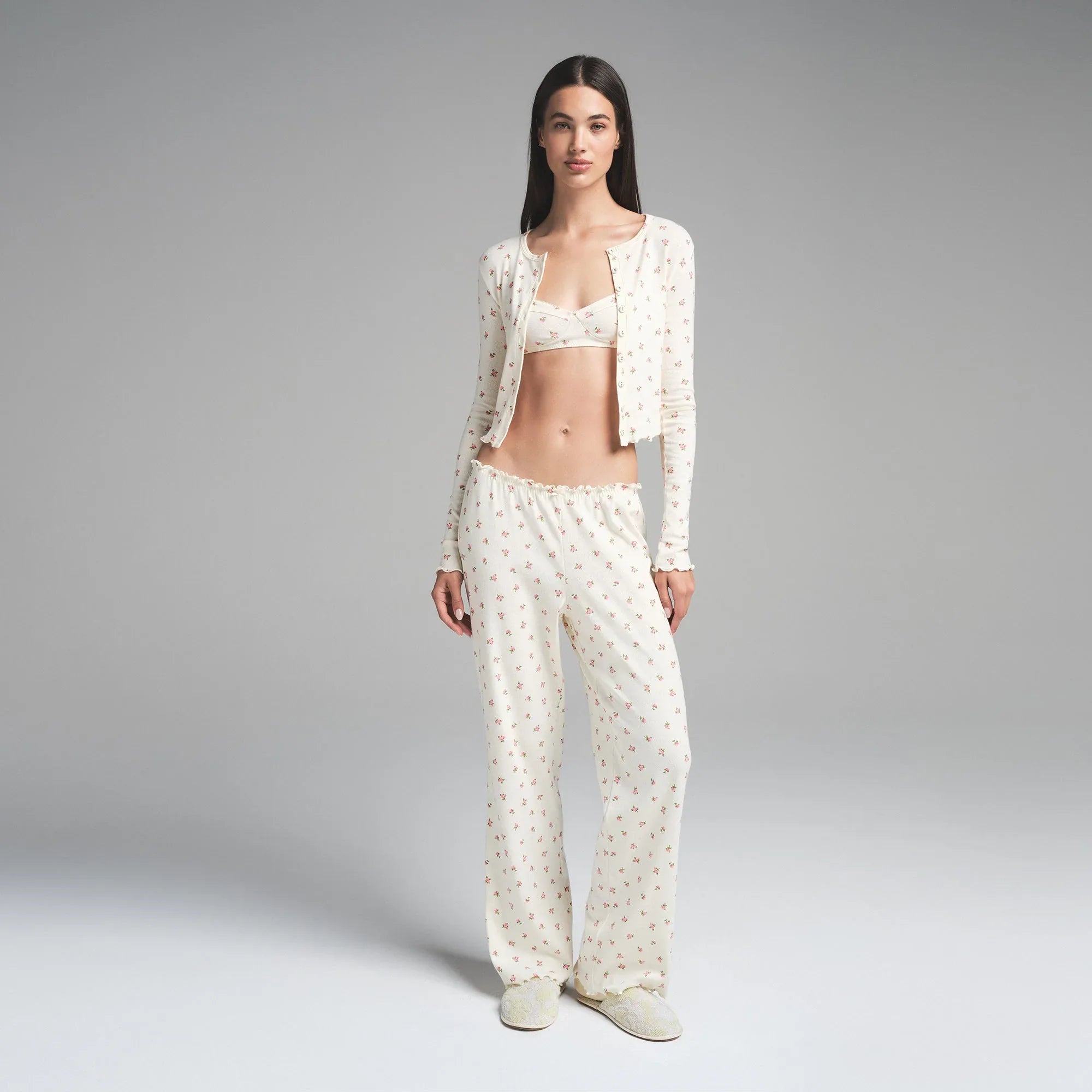 SKIMS LOGO POINTELLE CARDIGAN | MARBLE PINK ROSEBUD PRINT - KARDİGAN - My Suti