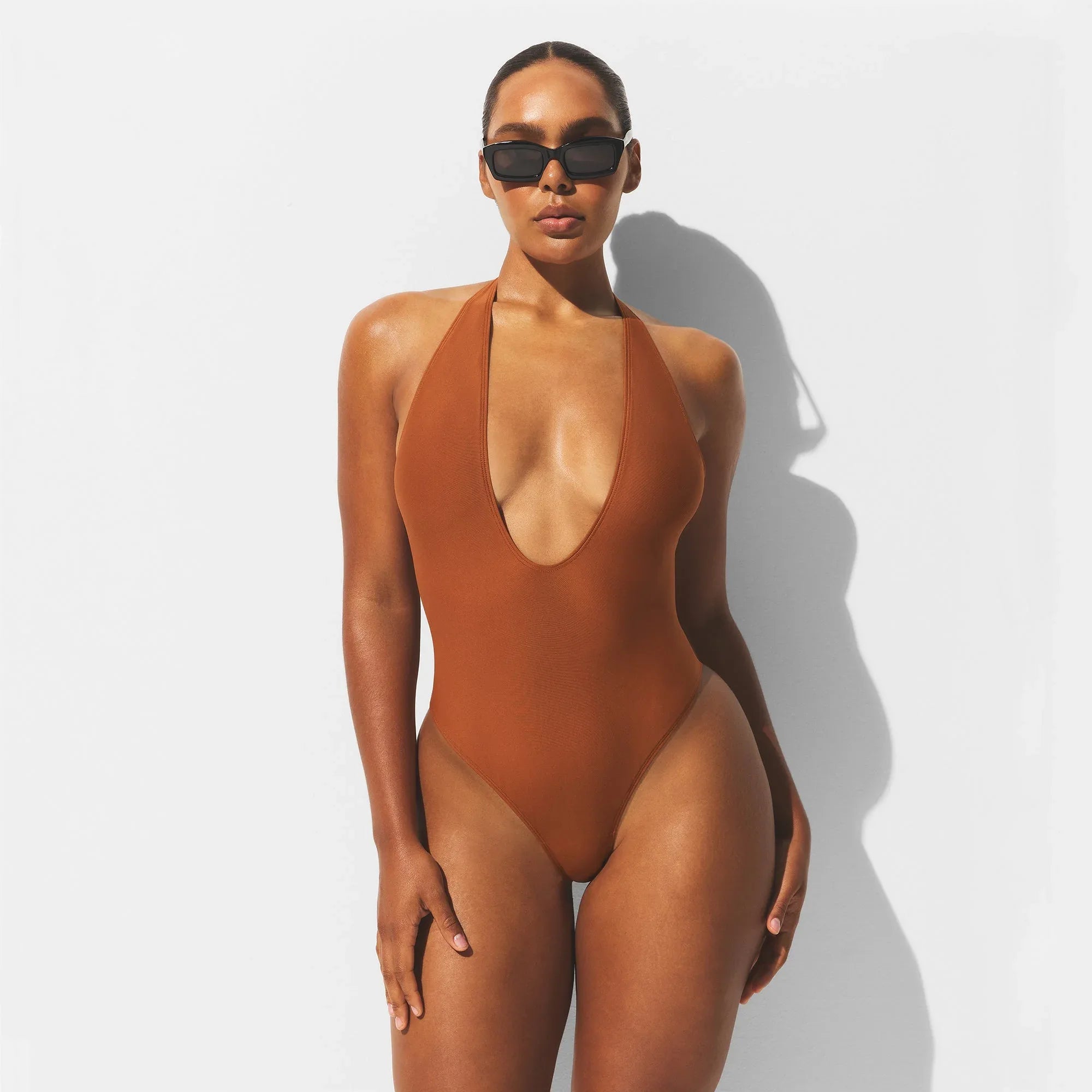 SKIMS ICONIC SWIM DEEP PLUNGE ONE PIECE | BRONZE - MAYO - My Suti