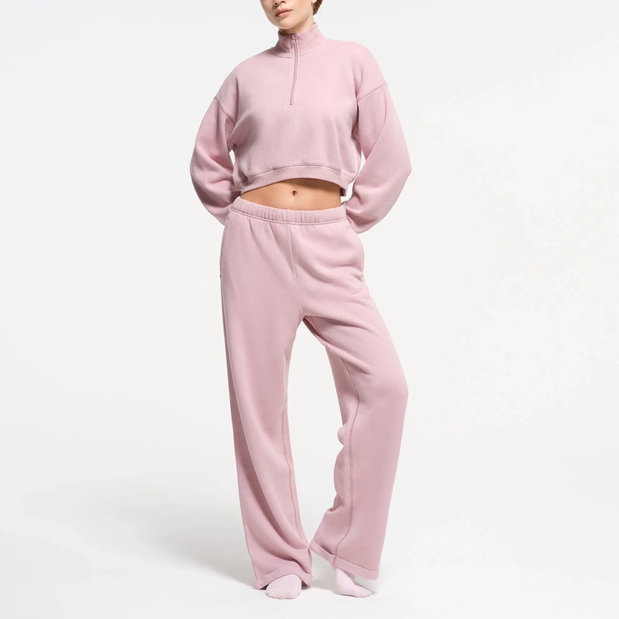 SKIMS COTTON FLEECE CROPPED HALF ZIP PULLOVER | DUSK - KAPŞONLU ÜST - My Suti
