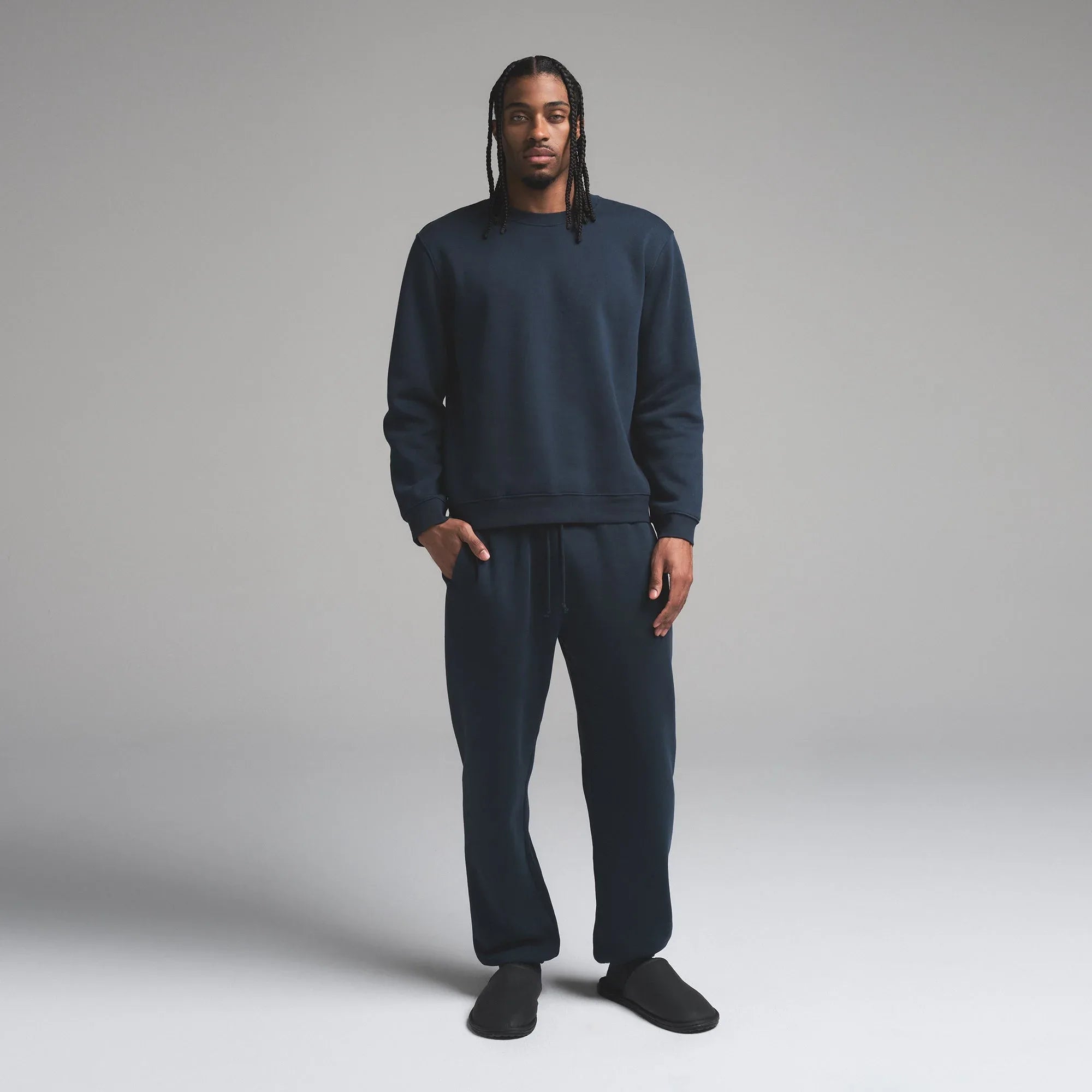 SKIMS FLEECE LOUNGE MENS CLASSIC CREWNECK | NAVY - KAZAK - My Suti