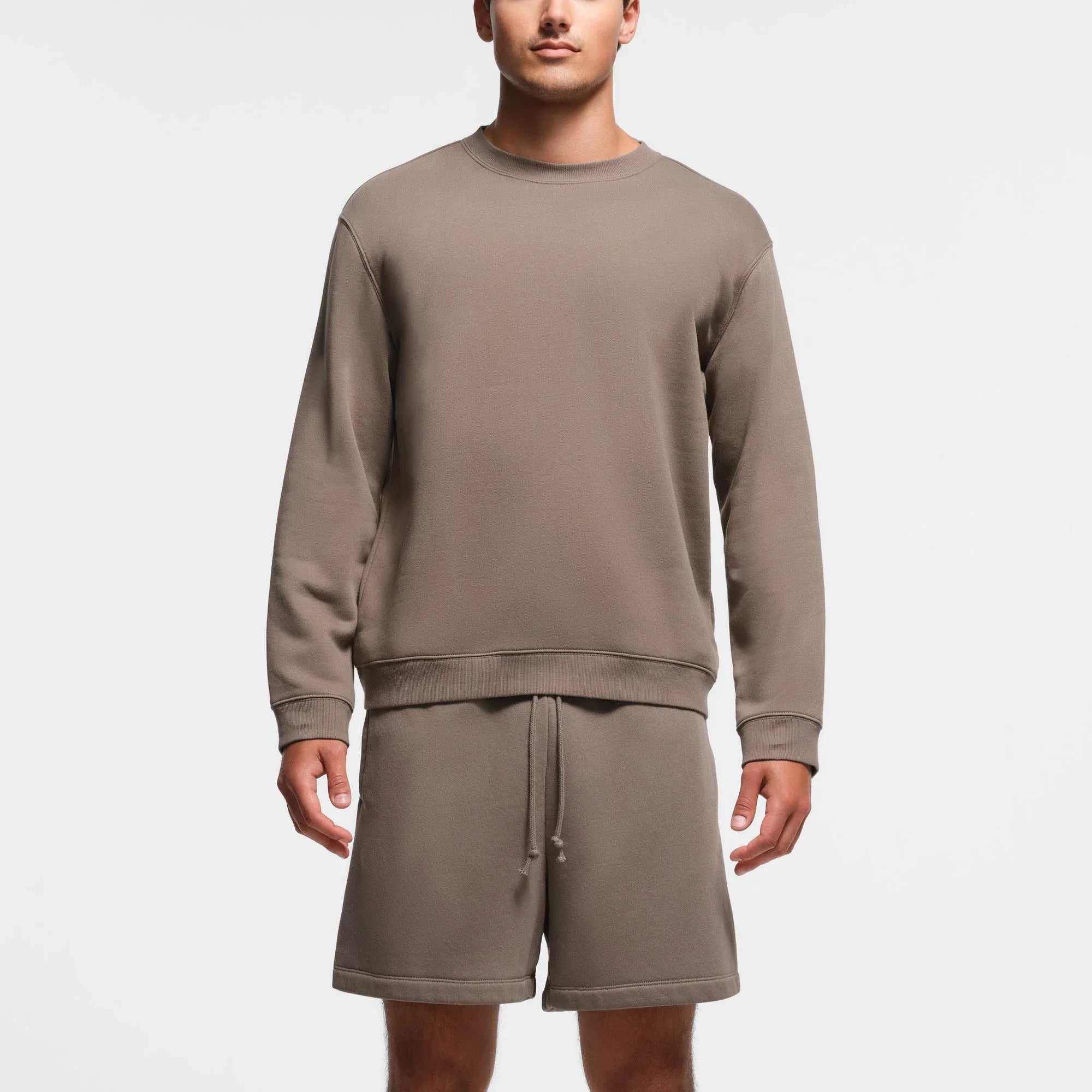 SKIMS FLEECE LOUNGE MENS CLASSIC CREWNECK | TRUFFLE - KAZAK - My Suti