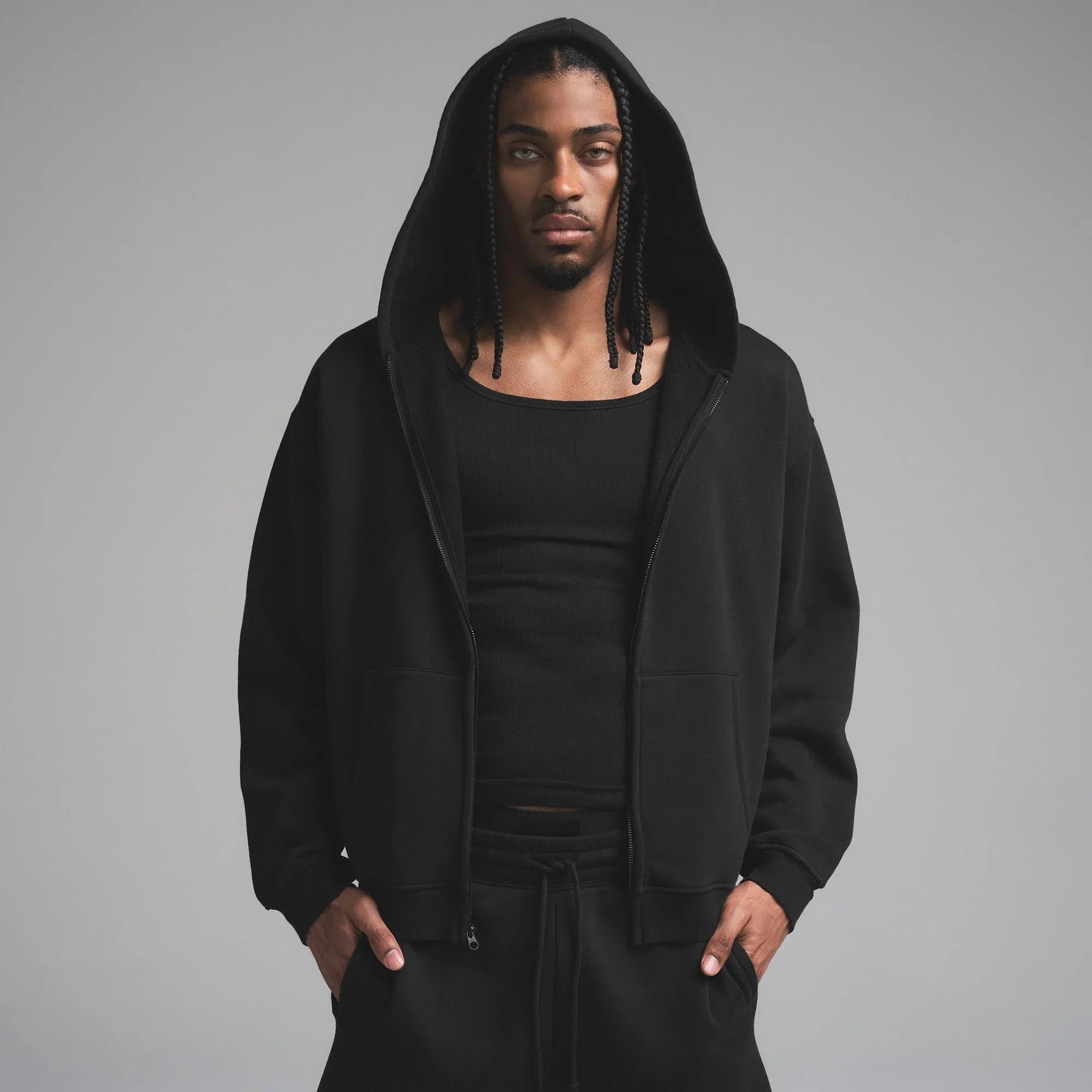 SKIMS FLEECE LOUNGE MENS RELAXED ZIP UP HOODIE | WASHED ONYX - KAPŞONLU SWEATSHIRT - My Suti