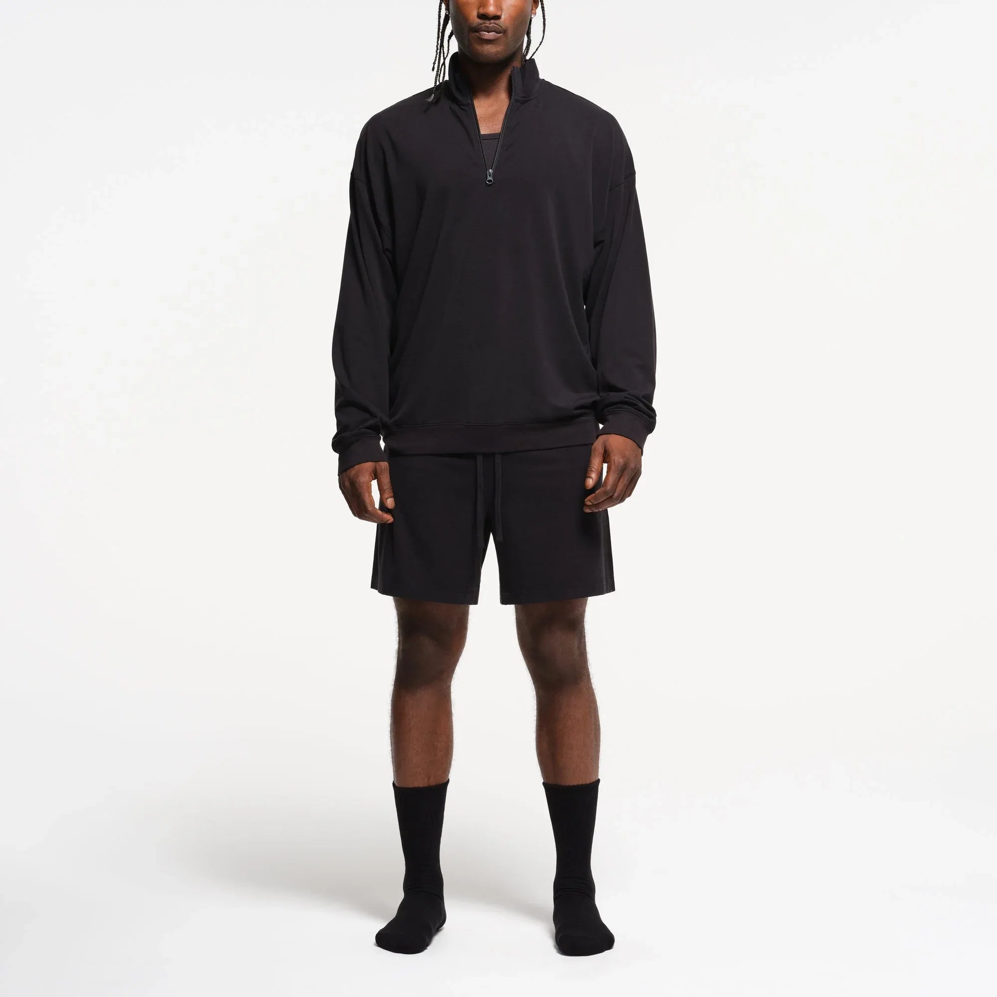 SKIMS JERSEY LOUNGE MENS RELAXED QUARTER ZIP PULLOVER | OBSIDIAN - KAZAK - My Suti