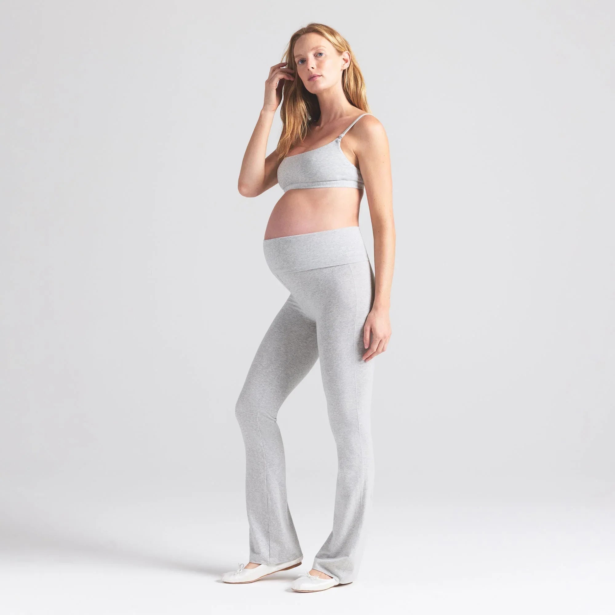 SKIMS COTTON JERSEY MATERNITY FOLDOVER PANT | LIGHT HEATHER GREY - TAYT - My Suti