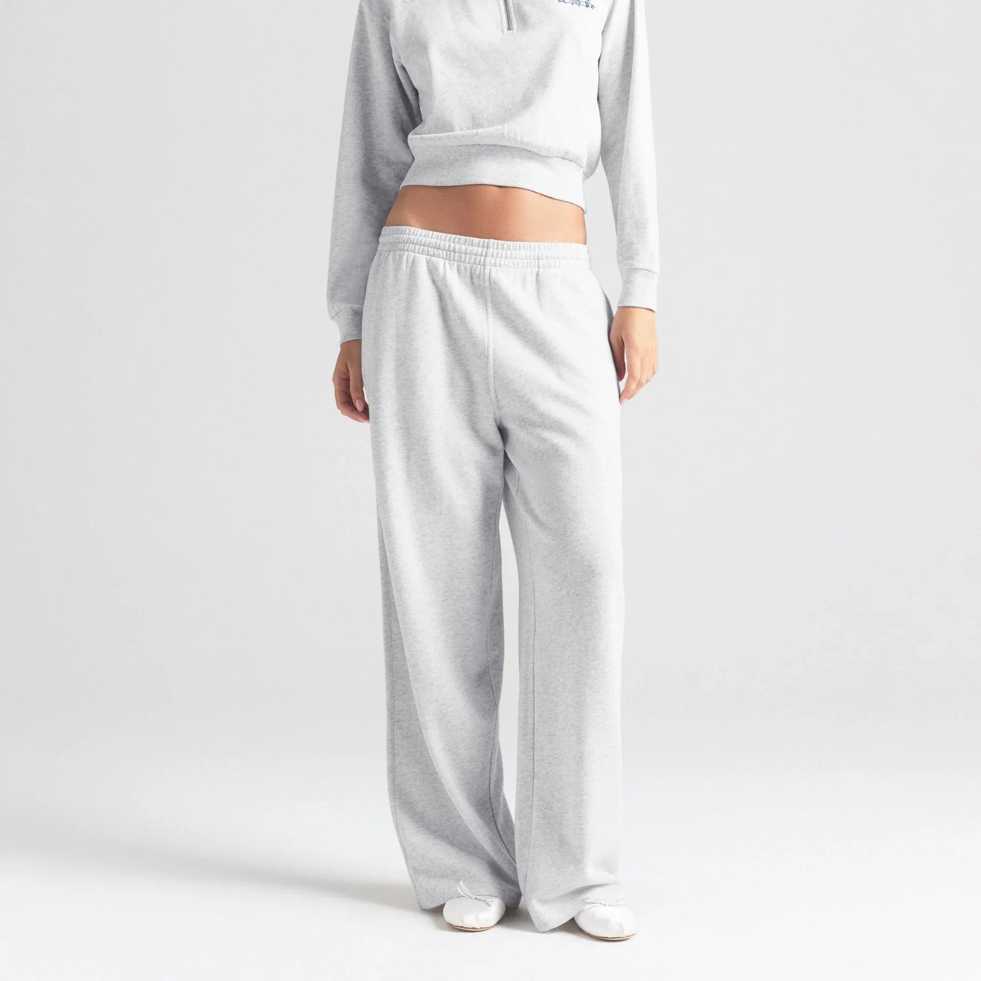 SKIMS LIGHTWEIGHT FLEECE STRAIGHT LEG PANT | LIGHT HEATHER GREY - PAMUK PANTOLON - My Suti