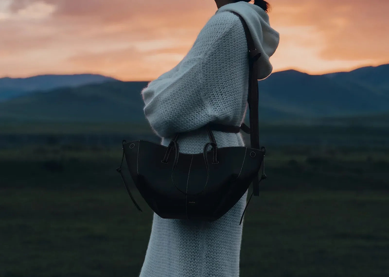 Polène Cyme Mini Edition Textured Black With Ecru Stitching - My Suti