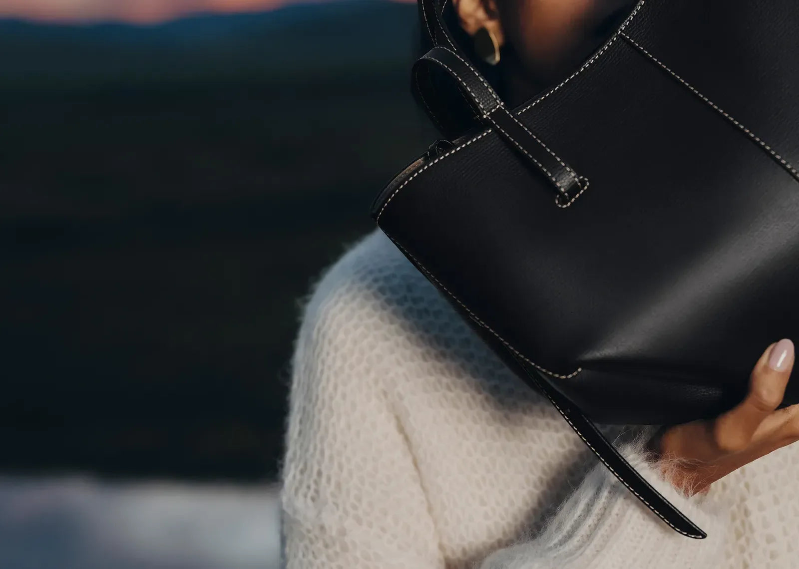 Polène Cyme Mini Edition Textured Black With Ecru Stitching - My Suti