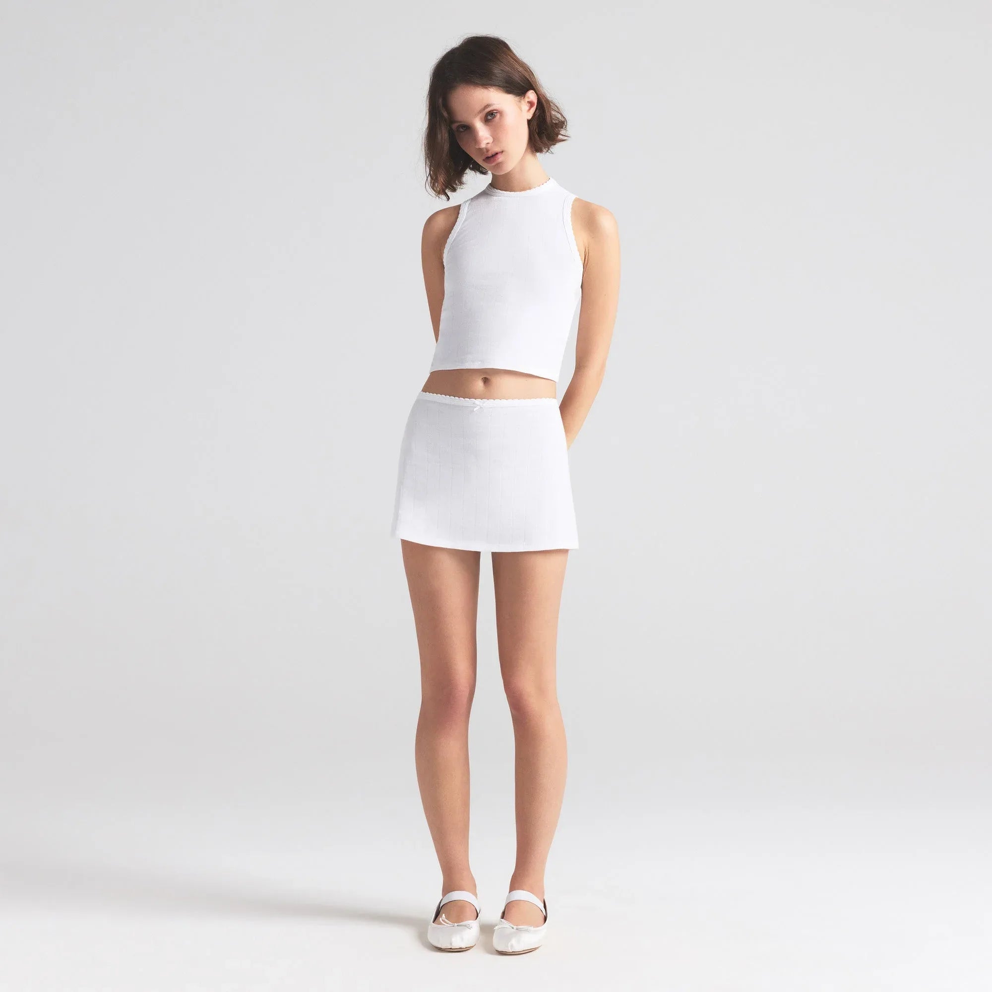 SKIMS DROP NEEDLE POINTELLE MINI SKIRT | SNOW - ETEK - My Suti