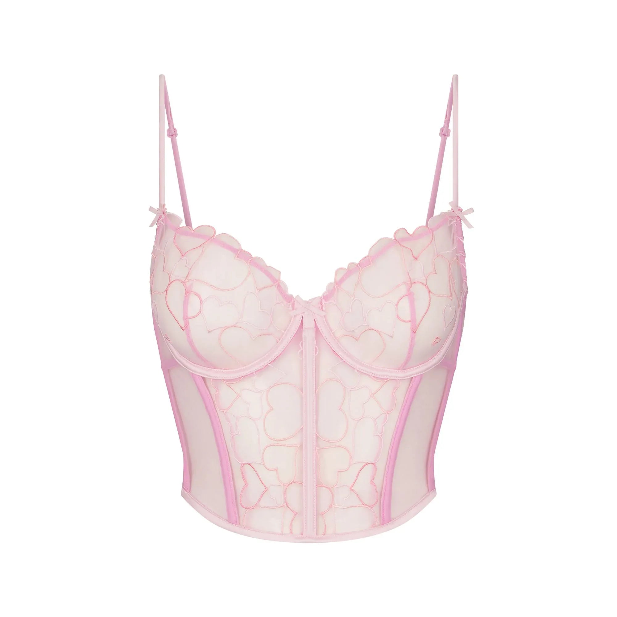 SKIMS EMBROIDERED TULLE CROPPED CORSET | BUBBLE GUM - KORS - My Suti