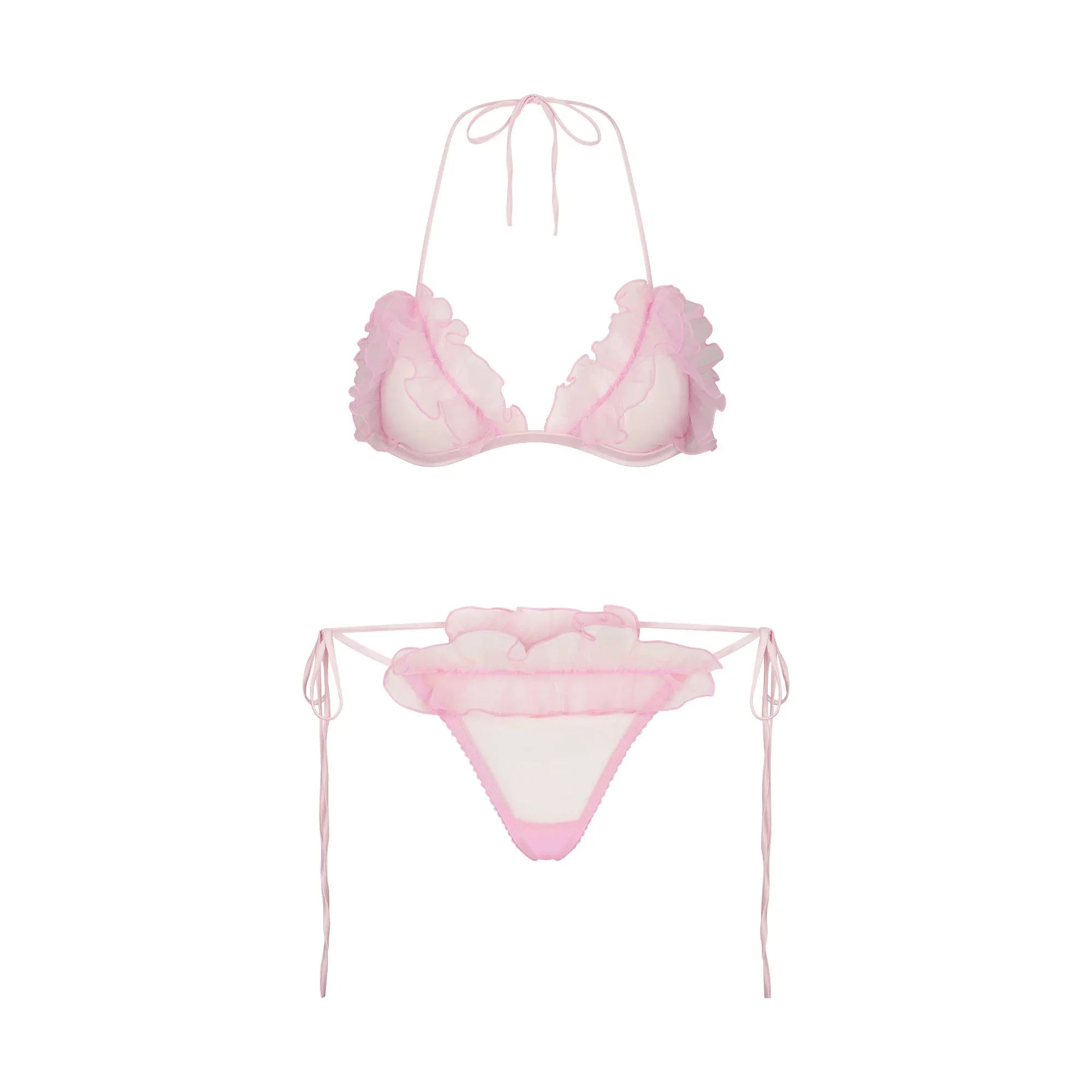 SKIMS EMBROIDERED TULLE TIE BRALETTE AND THONG SET | BUBBLE GUM - SÜTYEN - My Suti