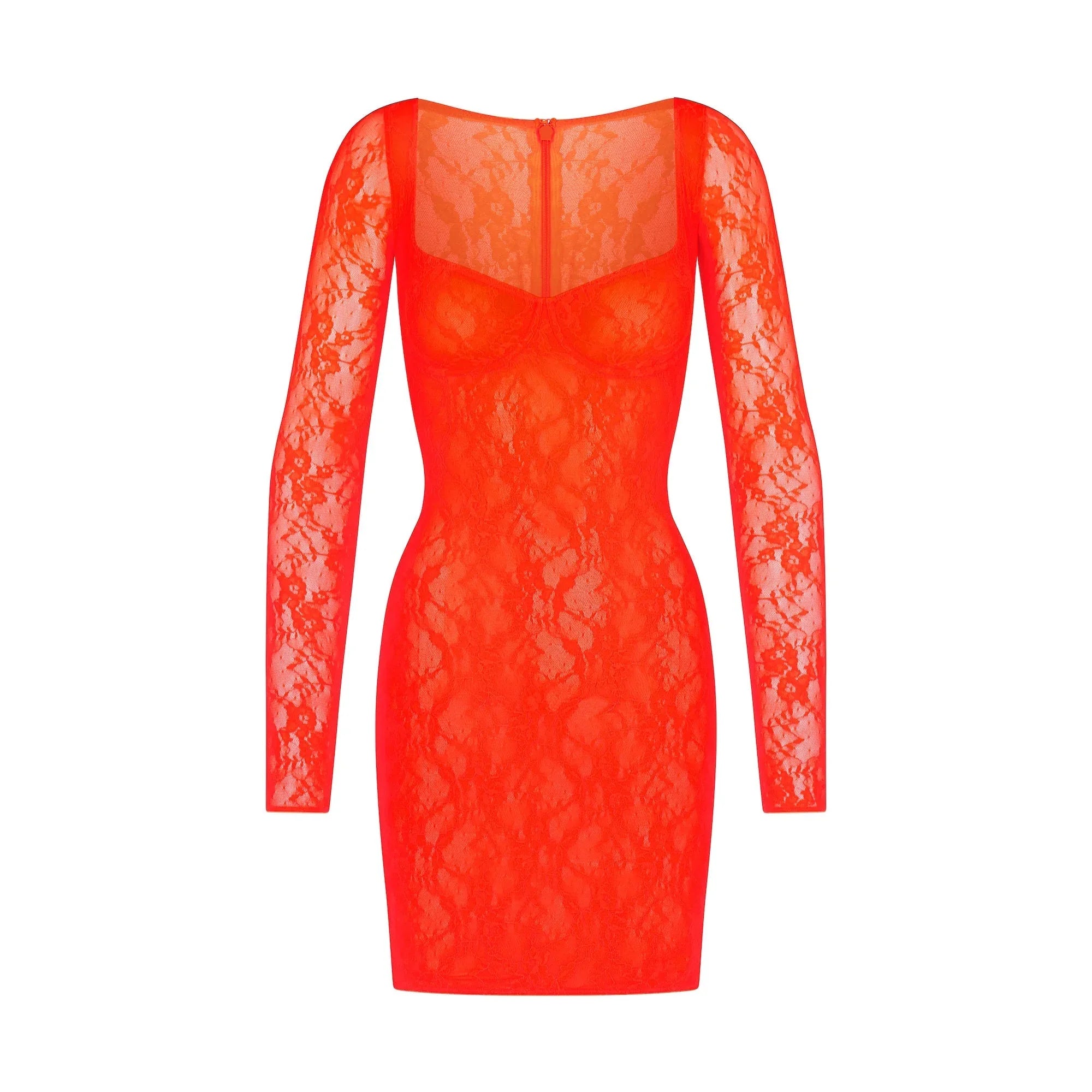 SKIMS STRETCH LACE LINED LONG SLEEVE UNDERWIRE DRESS | SUNSET - ELBİSE - My Suti