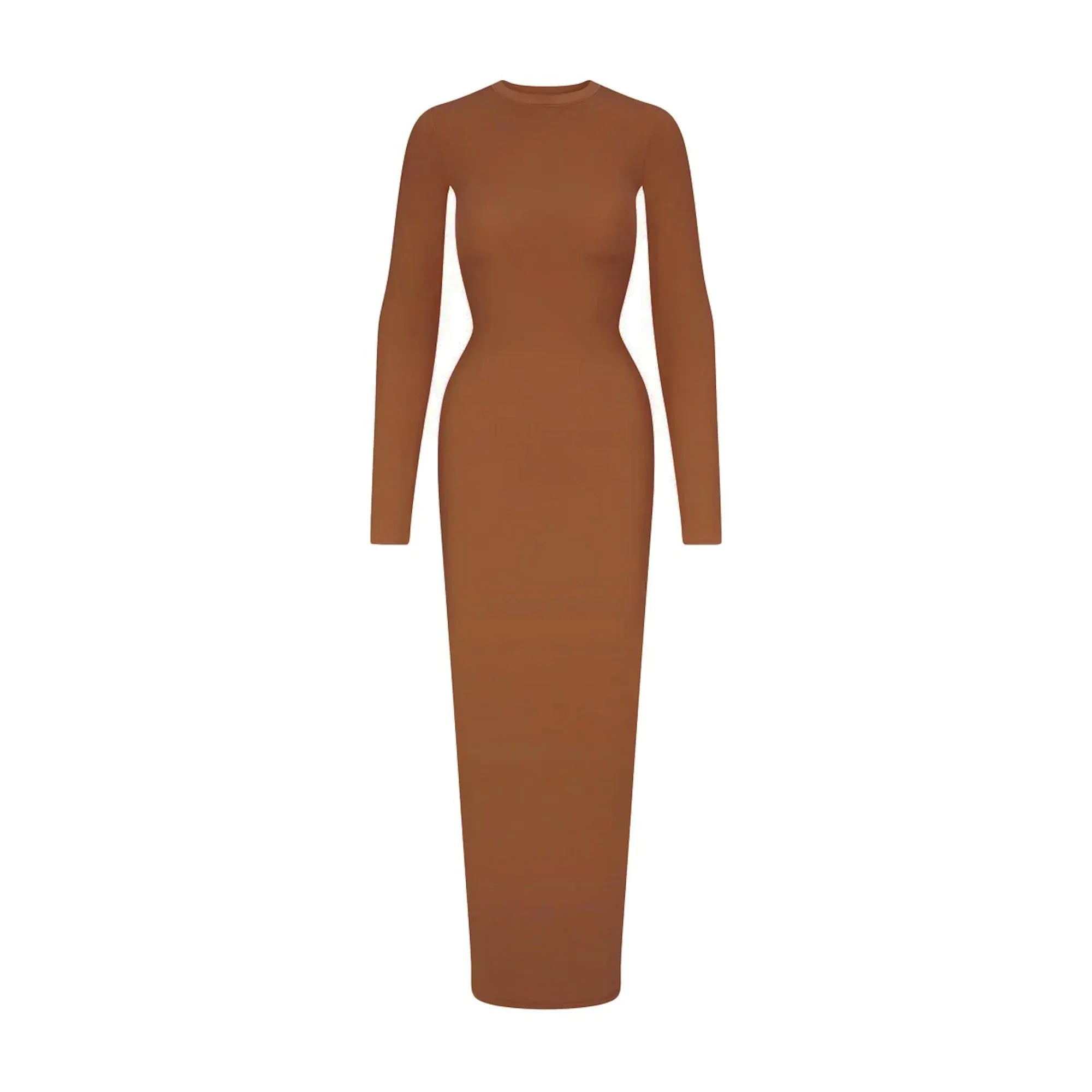 SKIMS FITS EVERYBODY CREW NECK LONG SLEEVE DRESS | BRONZE - ELBİSE - My Suti