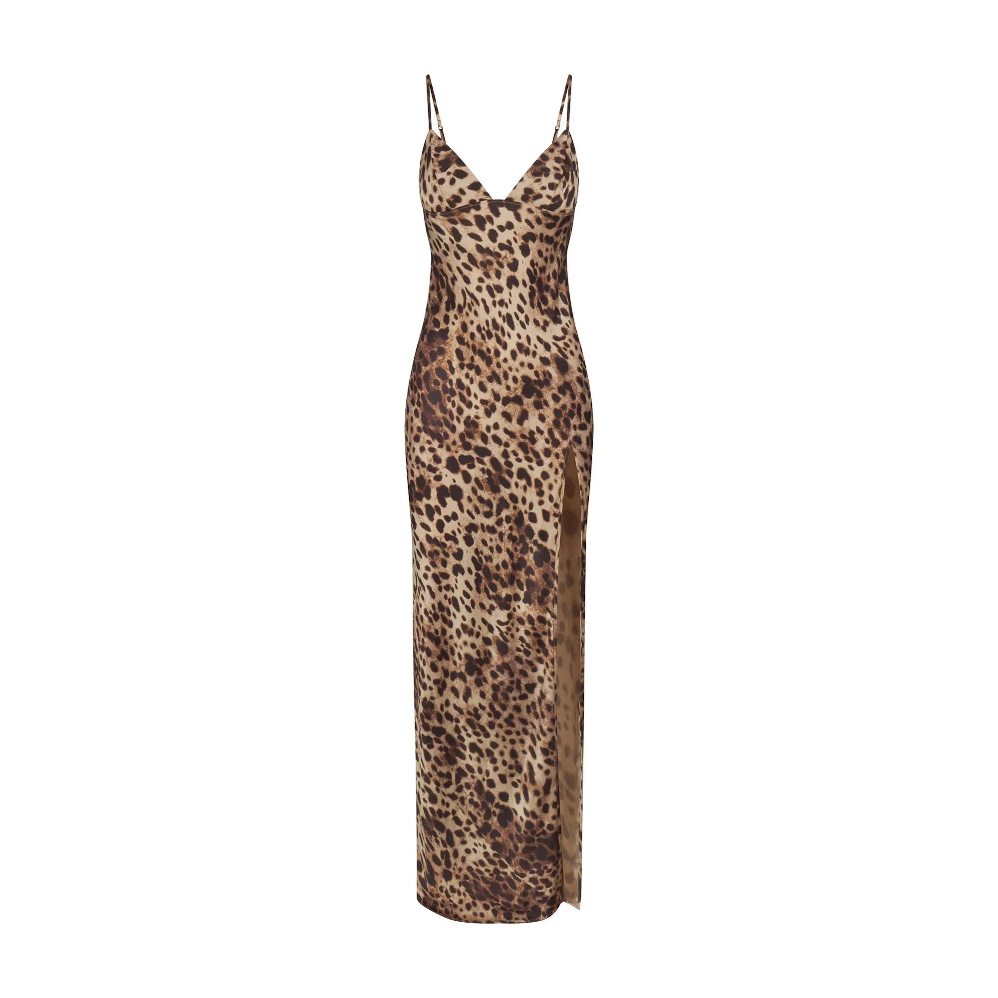 SKIMS DOLCE&GABBANA X SILK LONG SLIP DRESS | LEOPARD - ELBİSE - My Suti