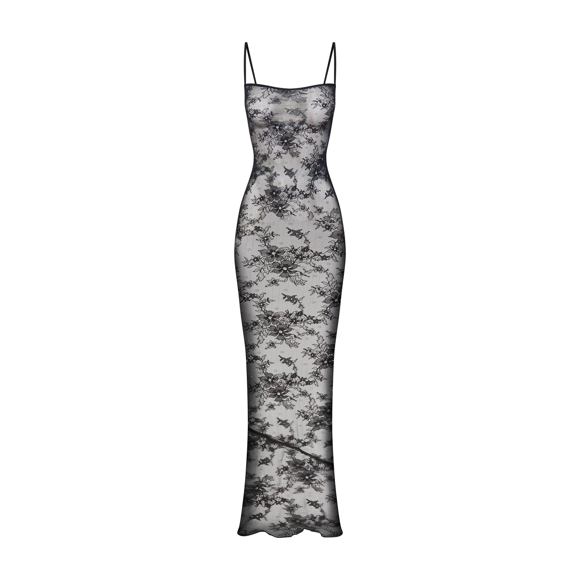 SKIMS ULTRA FINE LACE CAMI LONG DRESS | ONYX - ELBİSE - My Suti
