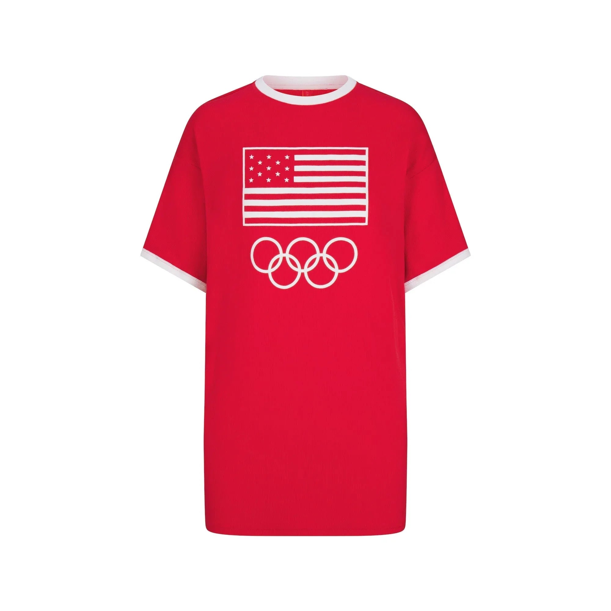 SKIMS FOR TEAM USA COTTON RIB OLYMPIC T-SHIRT MINI DRESS | RED - ELBİSE - My Suti