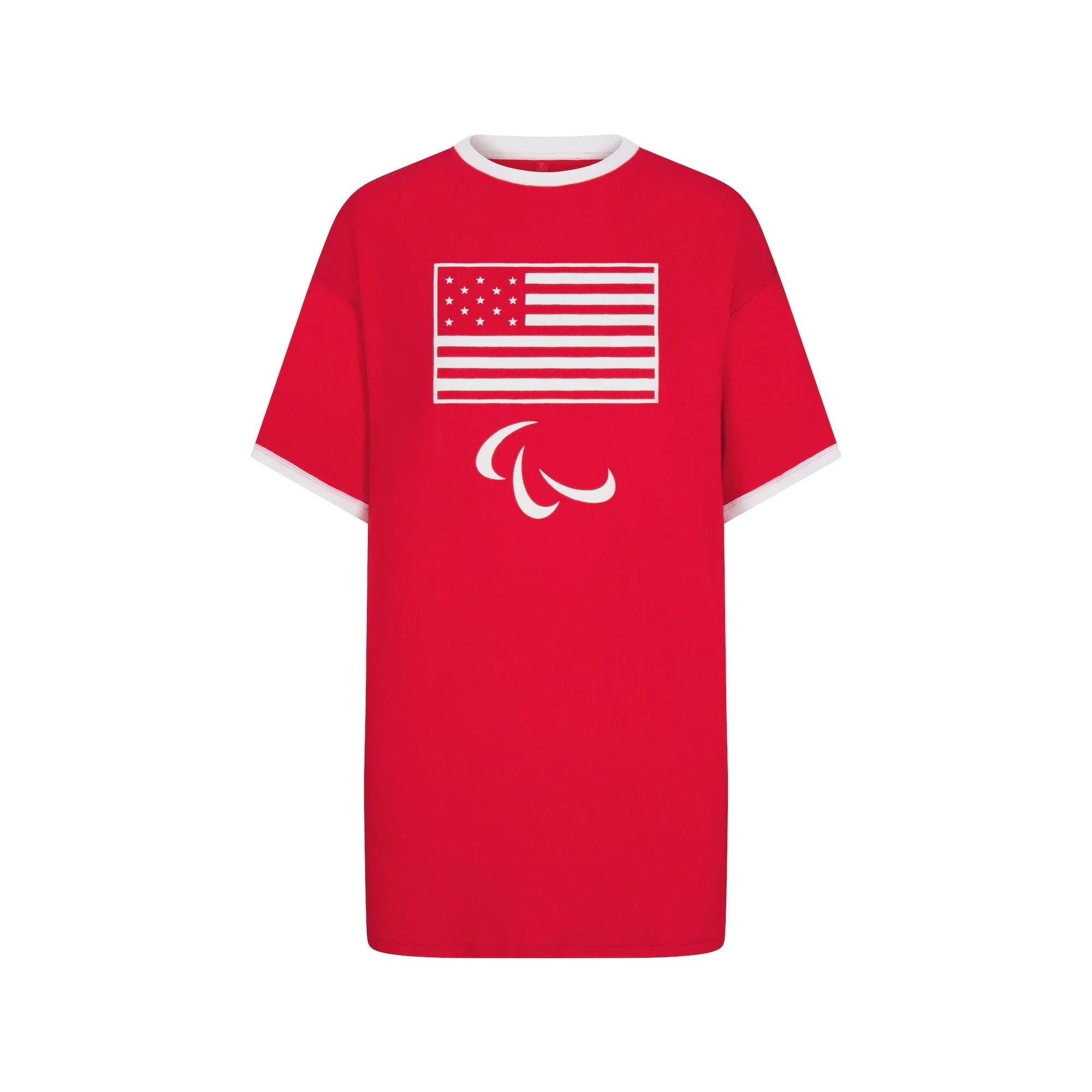 SKIMS FOR TEAM USA COTTON RIB PARALYMPIC T-SHIRT MINI DRESS | RED - ELBİSE - My Suti