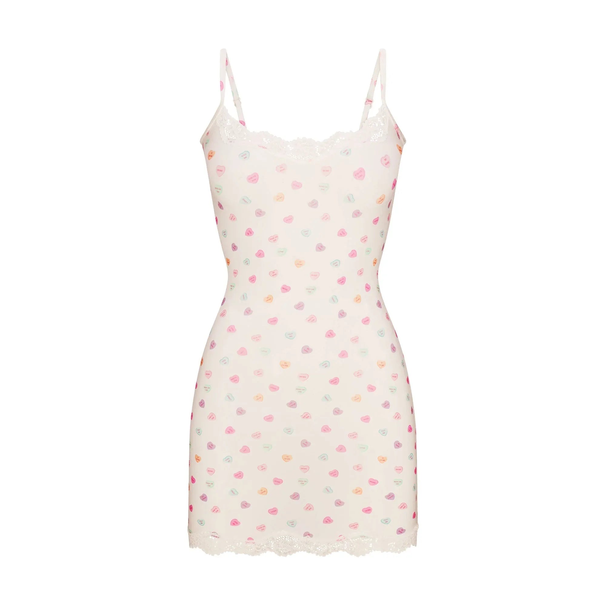 SKIMS FITS EVERYBODY LACE SLIP DRESS | MARBLE CANDY HEART PRINT - ELBİSE - My Suti