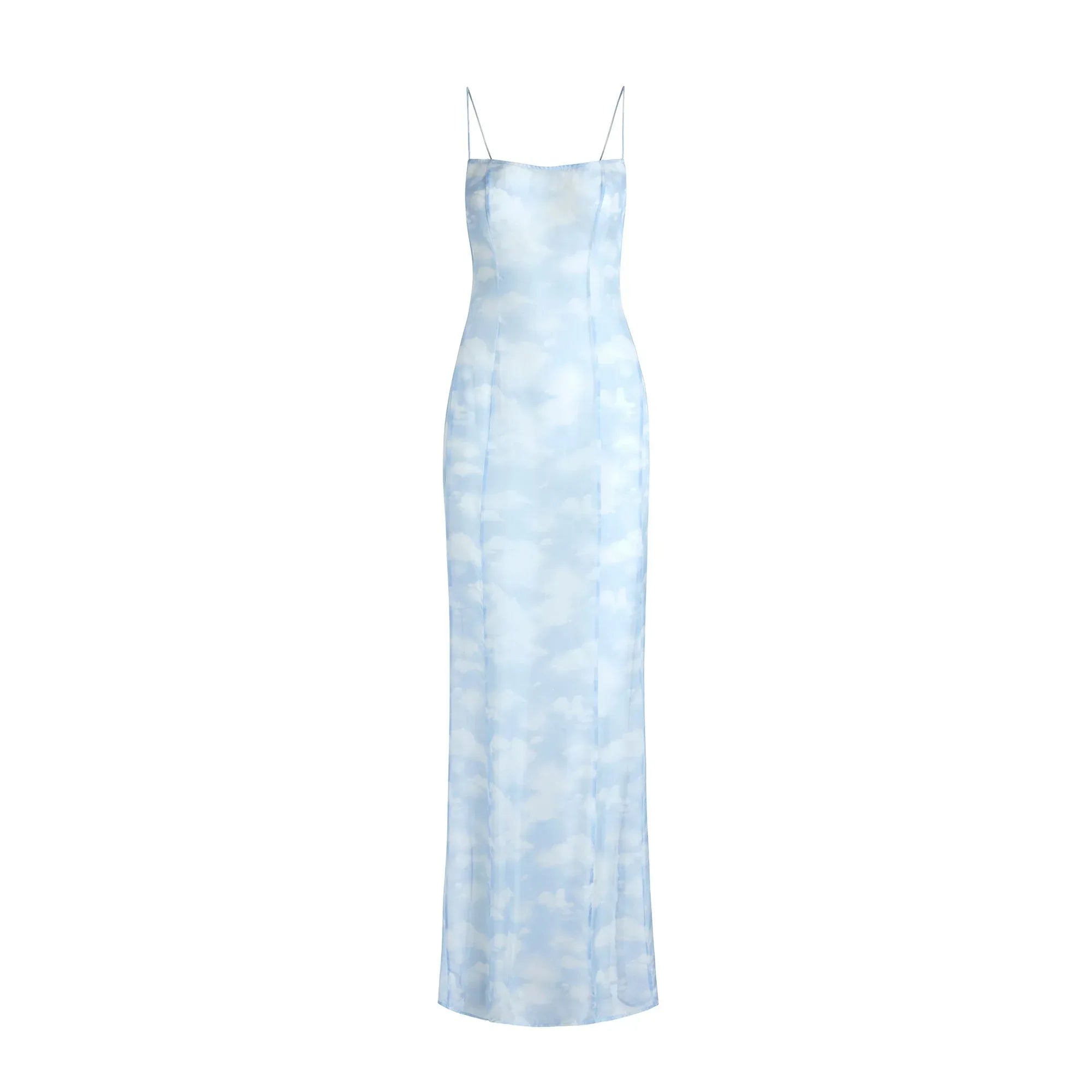SKIMS ROMANCE LONG SLIP DRESS | BLUE QUARTZ CLOUD PRINT - ELBİSE - My Suti
