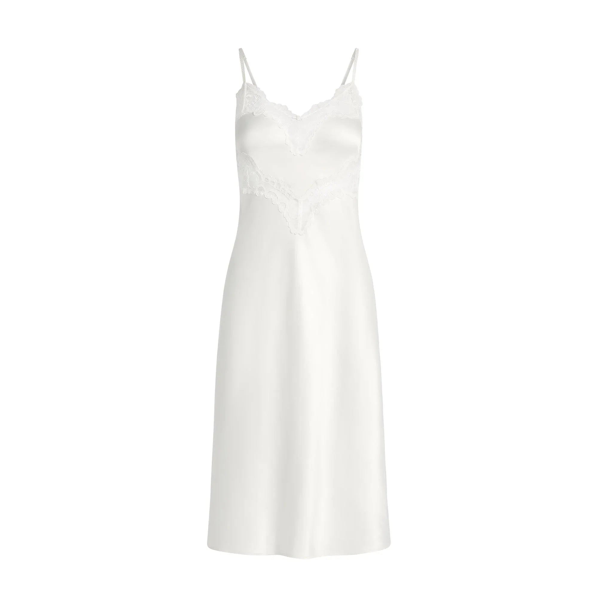 SKIMS WOVEN SHINE LACE MIDI SLIP DRESS | IVORY - ELBİSE - My Suti