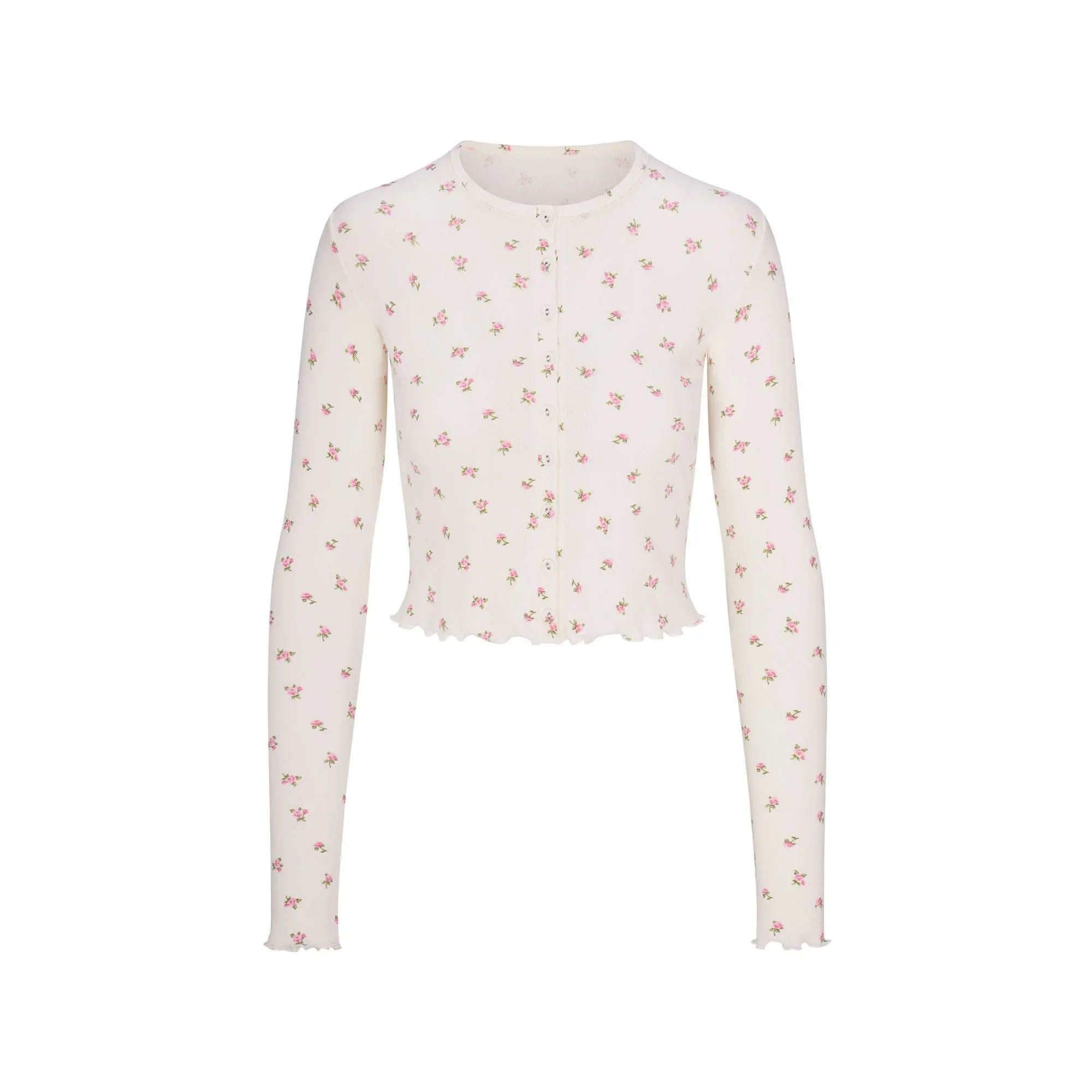 SKIMS LOGO POINTELLE CARDIGAN | MARBLE PINK ROSEBUD PRINT - KARDİGAN - My Suti