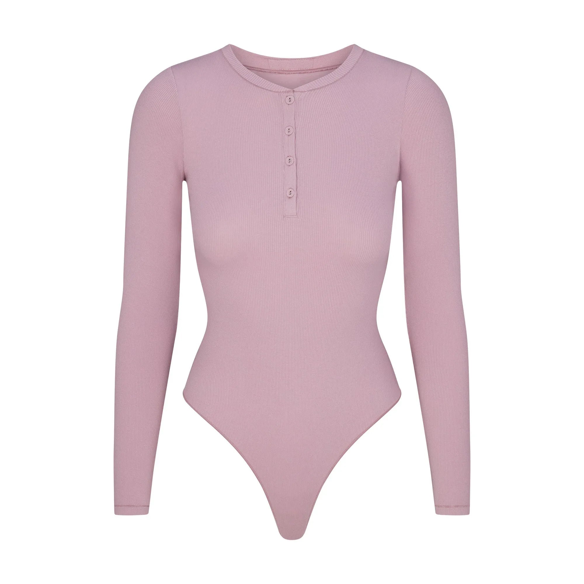 SKIMS COTTON RIB LONG SLEEVE HENLEY BODYSUIT | DUSK - BODYSUIT - My Suti