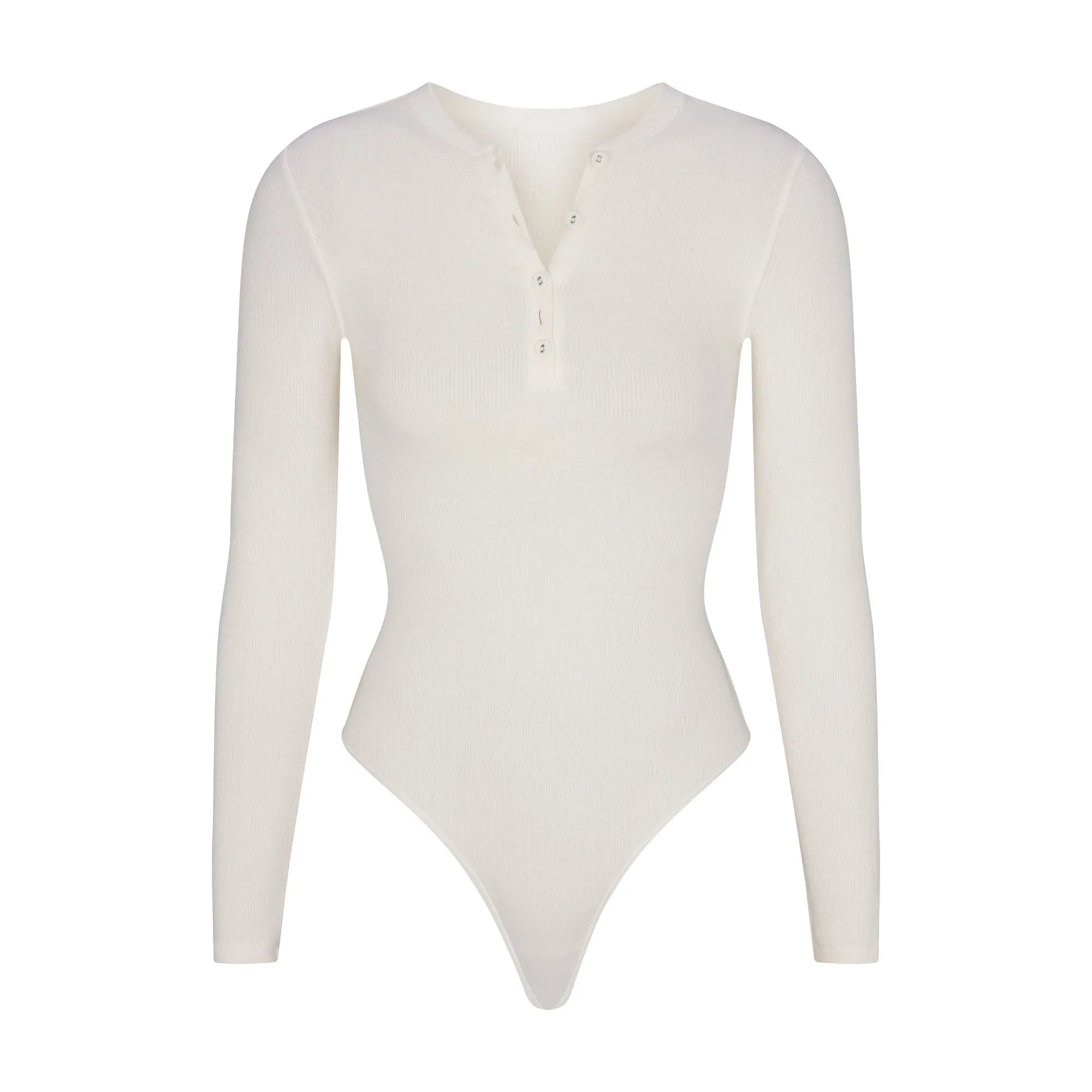 SKIMS COTTON RIB LONG SLEEVE HENLEY BODYSUIT | MARBLE - BODYSUIT - My Suti