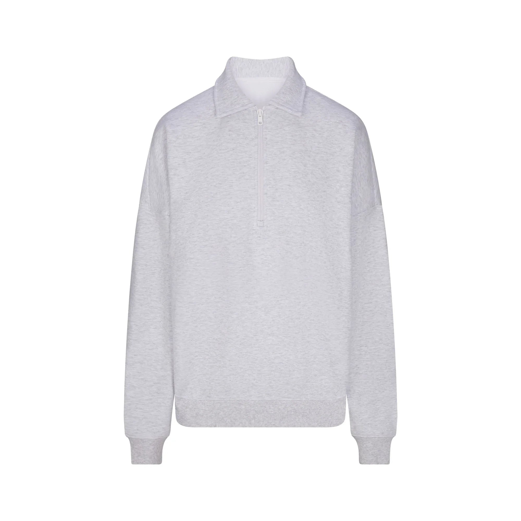 SKIMS COTTON FLEECE OVERSIZED QUARTER ZIP PULLOVER | LIGHT HEATHER GREY - KAZAK - My Suti