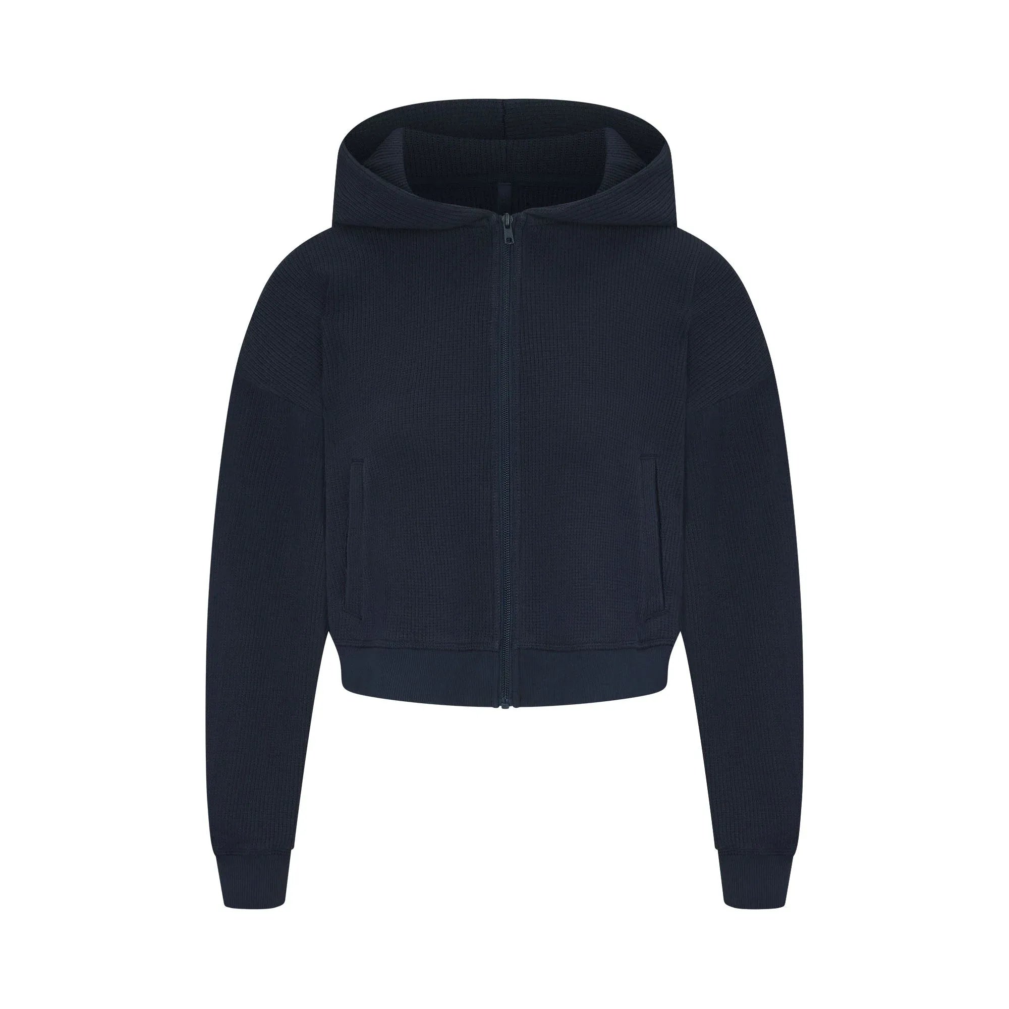SKIMS HEAVY WAFFLE CROPPED ZIP UP HOODIE | NAVY - KAPŞONLU ÜST - My Suti