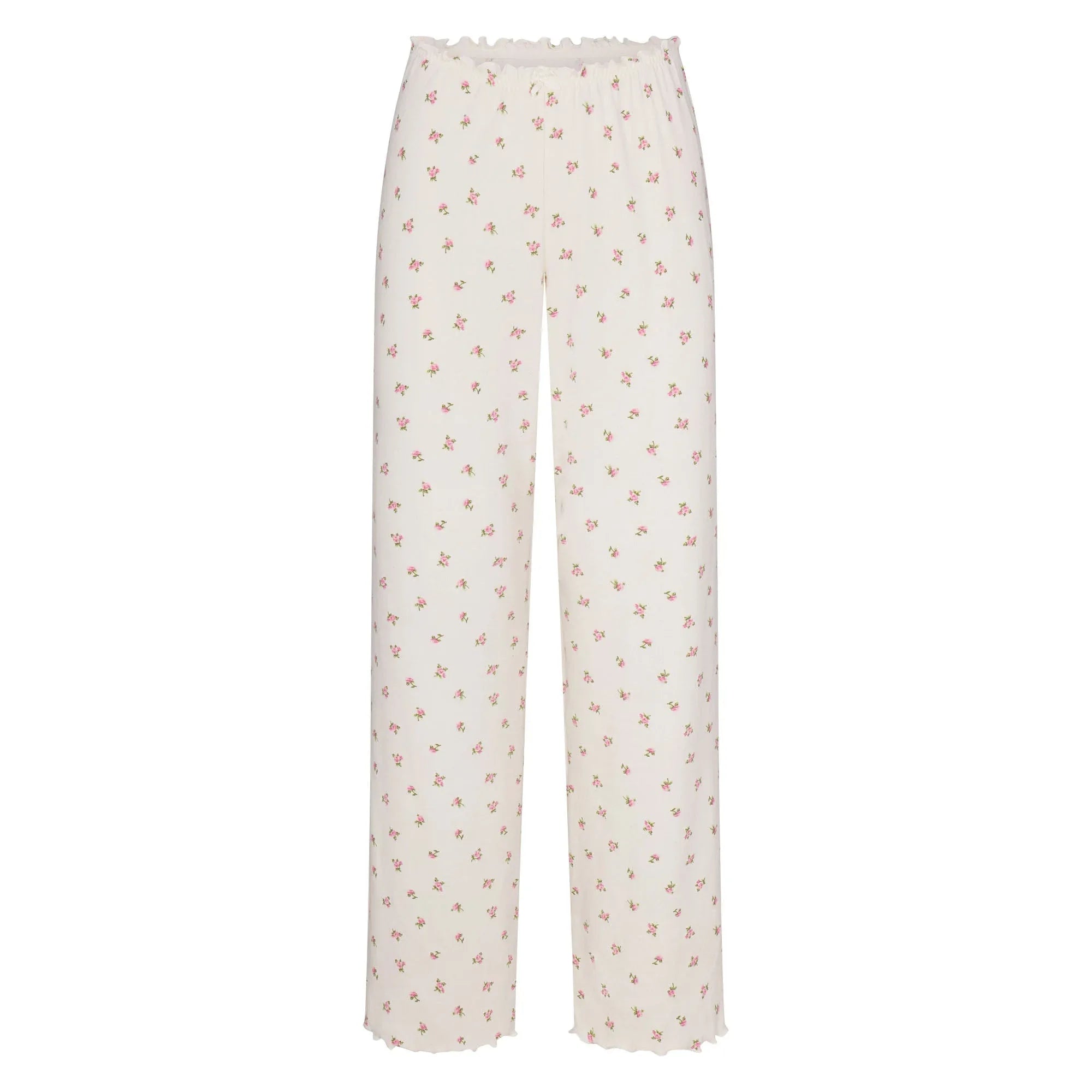 SKIMS LOGO POINTELLE STRAIGHT LEG PANT | MARBLE PINK ROSEBUD PRINT - PANTOLON - My Suti