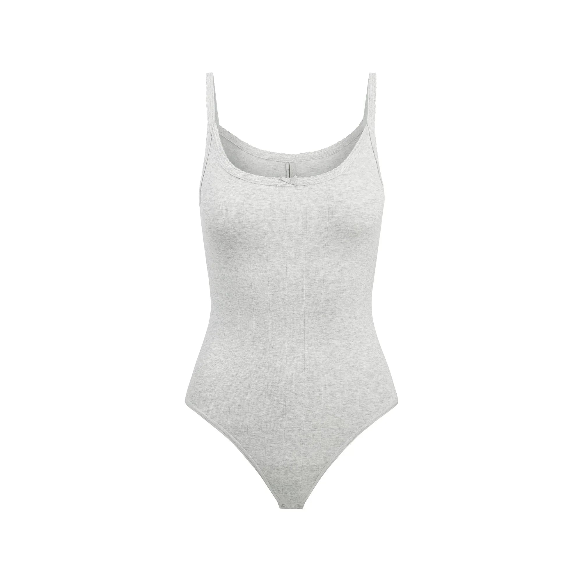 SKIMS DROP NEEDLE POINTELLE CAMI BODYSUIT | LIGHT HEATHER GREY - BODYSUIT - My Suti