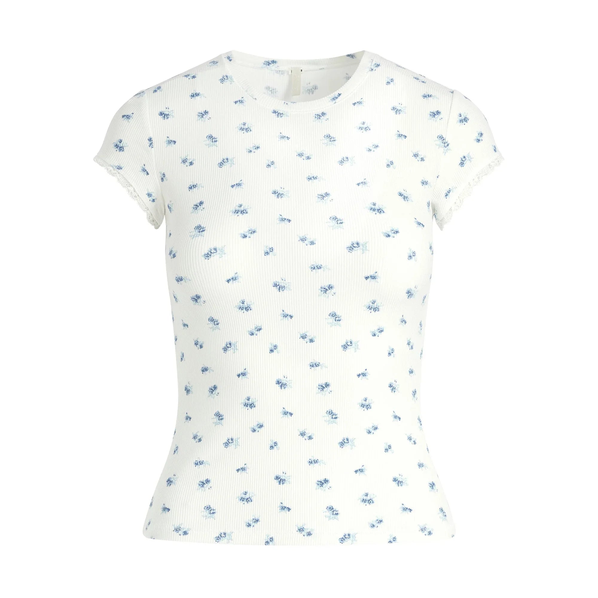 SKIMS SOFT LOUNGE LACE T-SHIRT | BLUE GARDEN PRINT - TİŞÖRT - My Suti