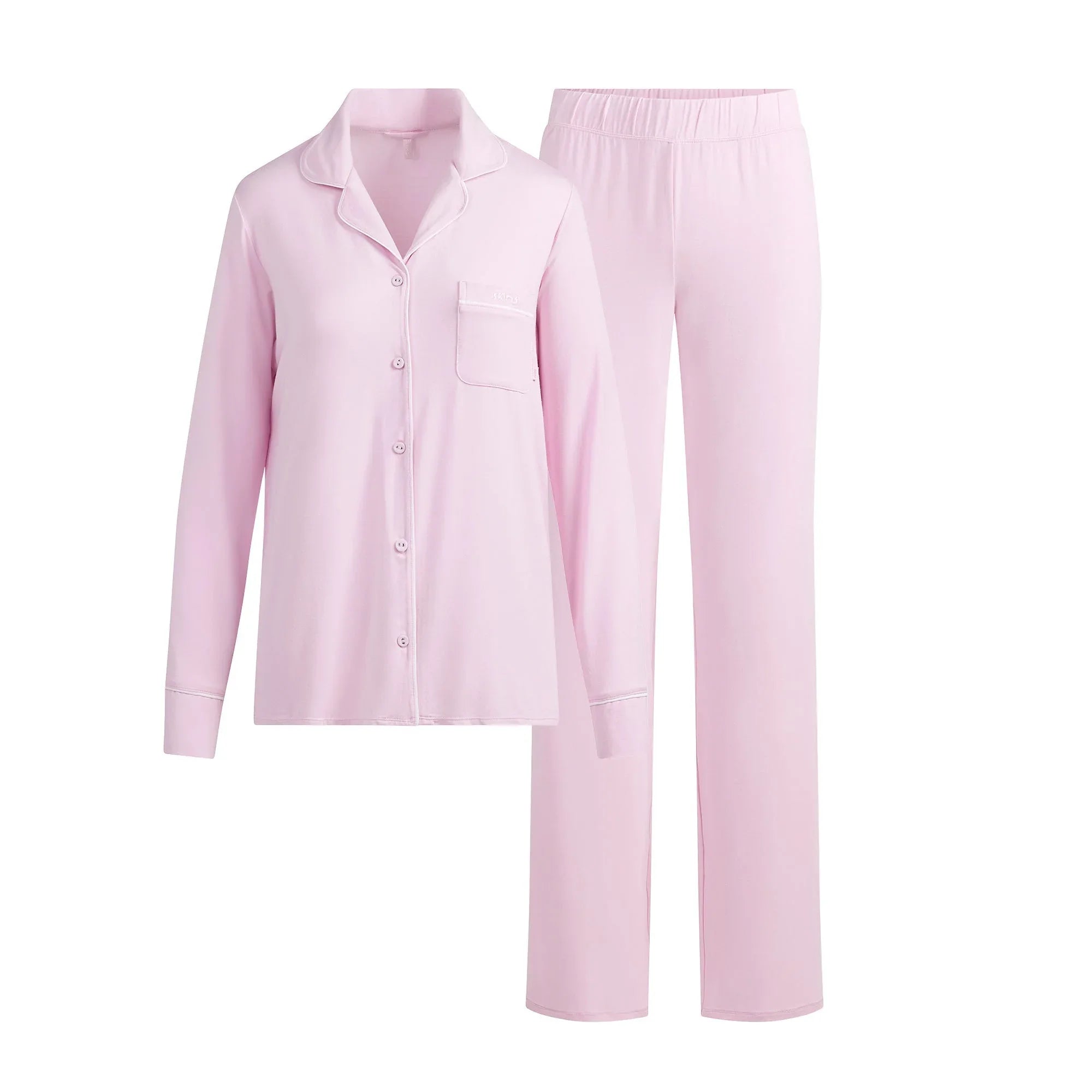 SKIMS SLEEP LONG SLEEVE BUTTON UP SET | CHERRY BLOSSOM CONTRAST - PİJAMA TAKIMI - My Suti