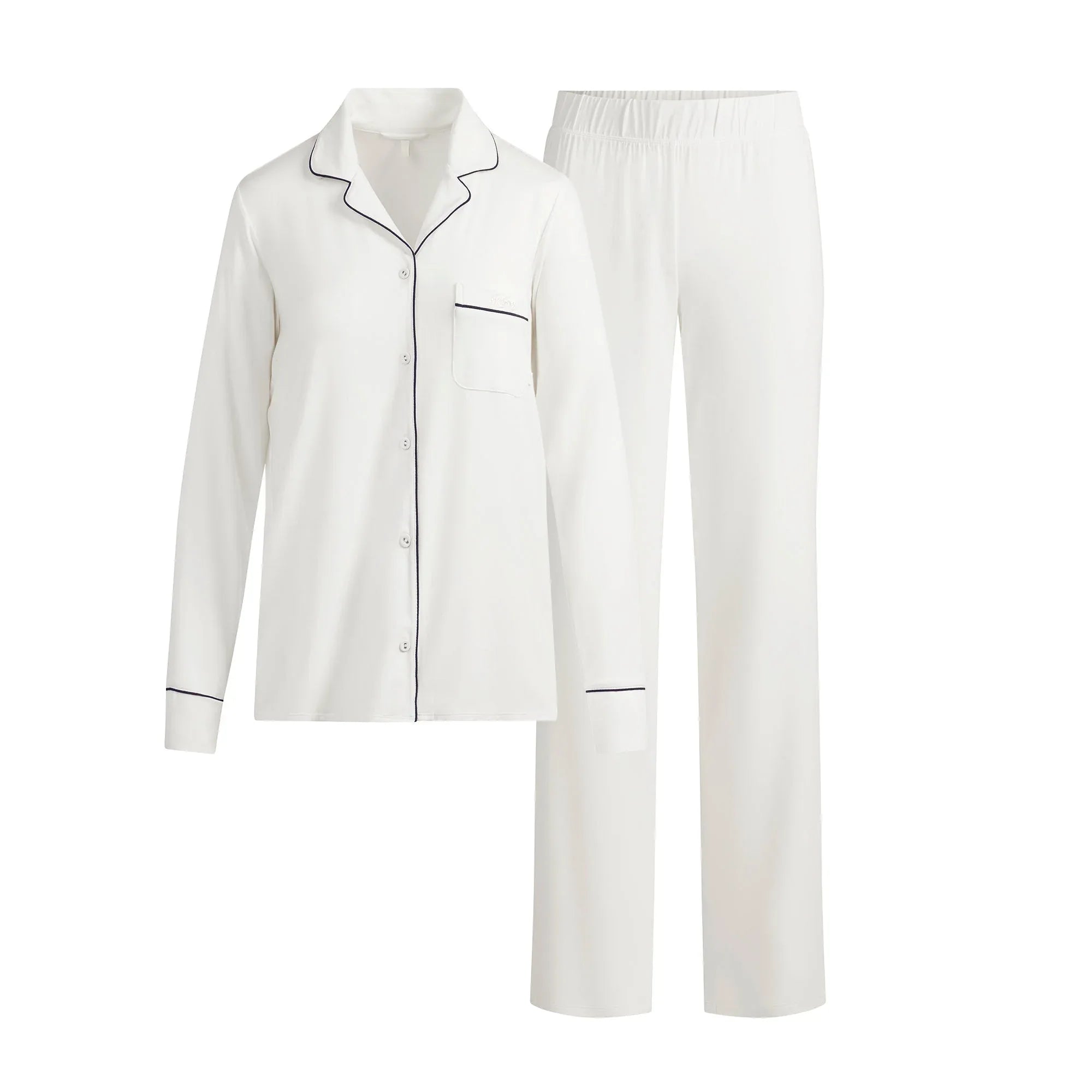 SKIMS SLEEP LONG SLEEVE BUTTON UP SET | MARBLE CONTRAST - PİJAMA TAKIMI - My Suti