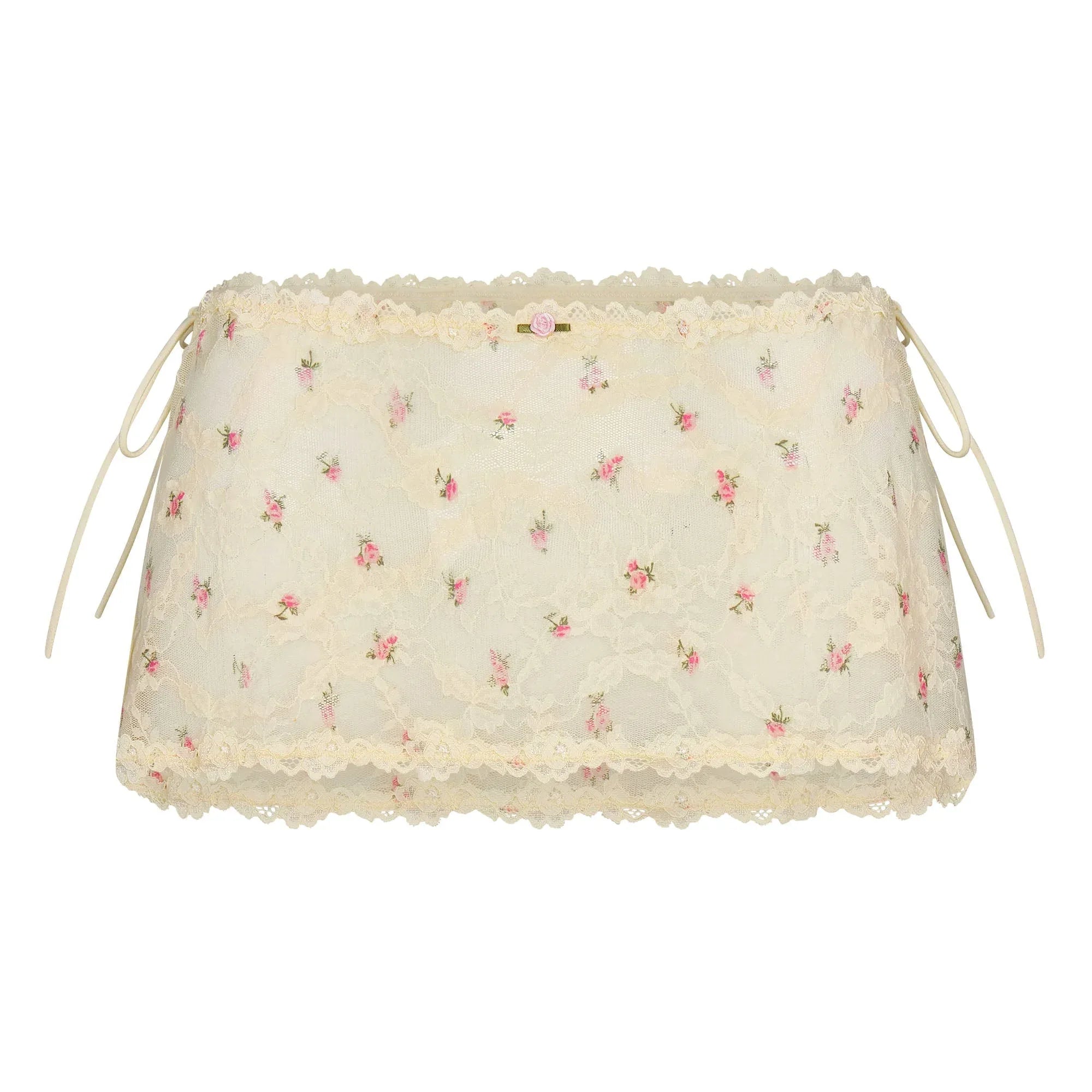 SKIMS STRETCH LACE TIE SIDE MINI SKIRT | BUTTER ROSEBUD PRINT - ETEK - My Suti