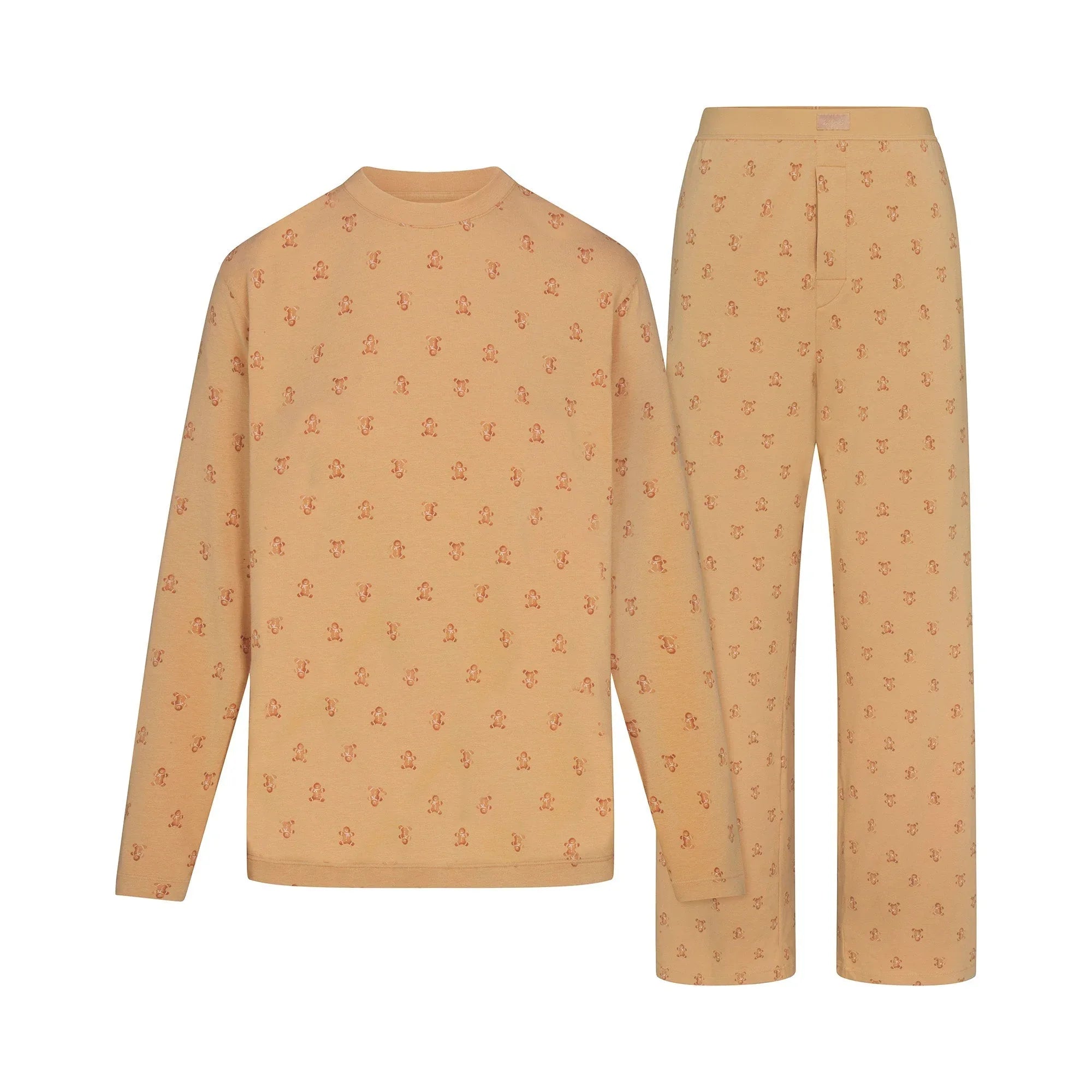 SKIMS BOYFRIEND LONG SLEEVE T-SHIRT AND LOOSE PANT SET | CARAMEL GINGERBREAD PRINT - TİŞÖRT VE PANTOLON SETİ - My Suti