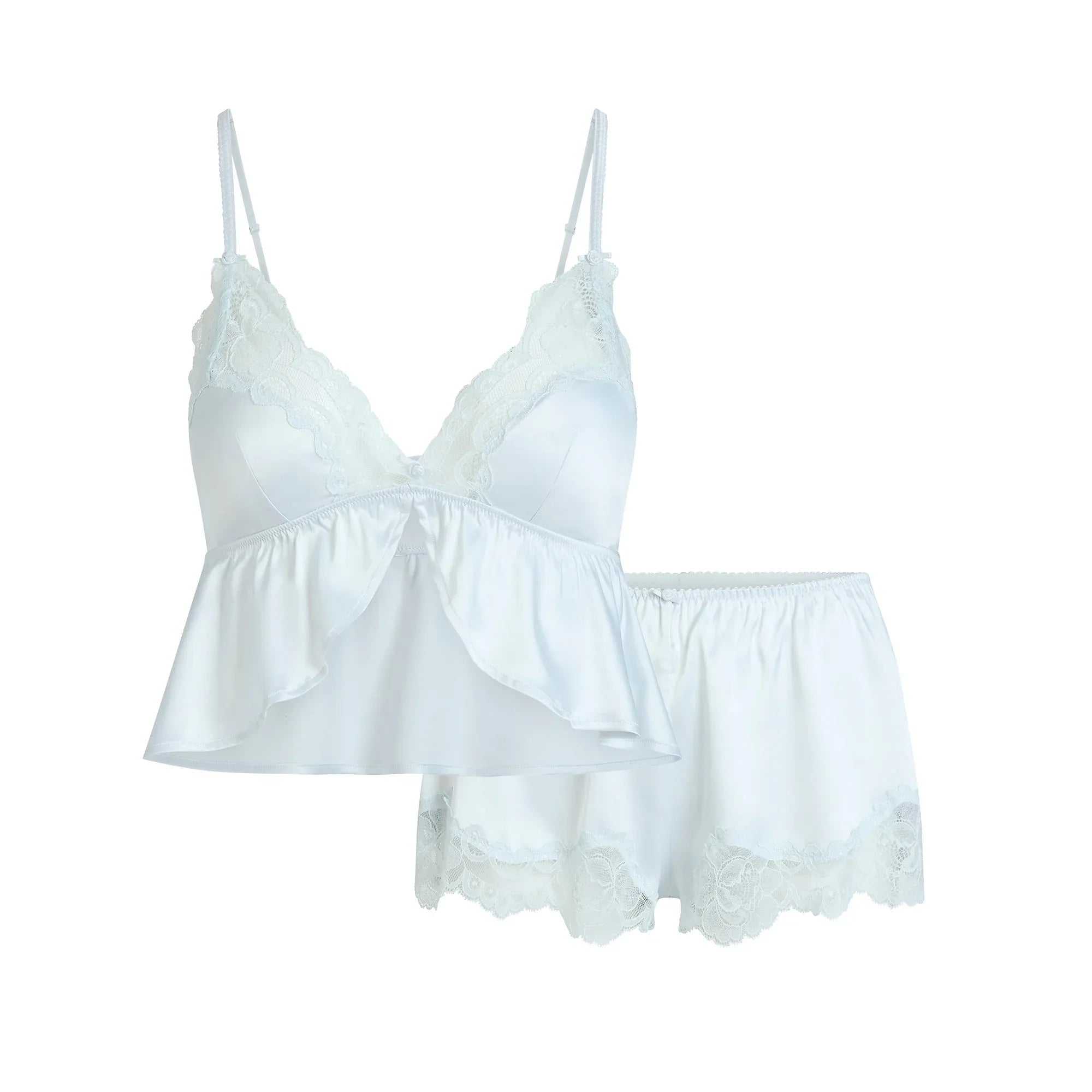 SKIMS WOVEN SHINE LACE BABYDOLL AND SHORT SET | CLOUD - TAKIM - My Suti