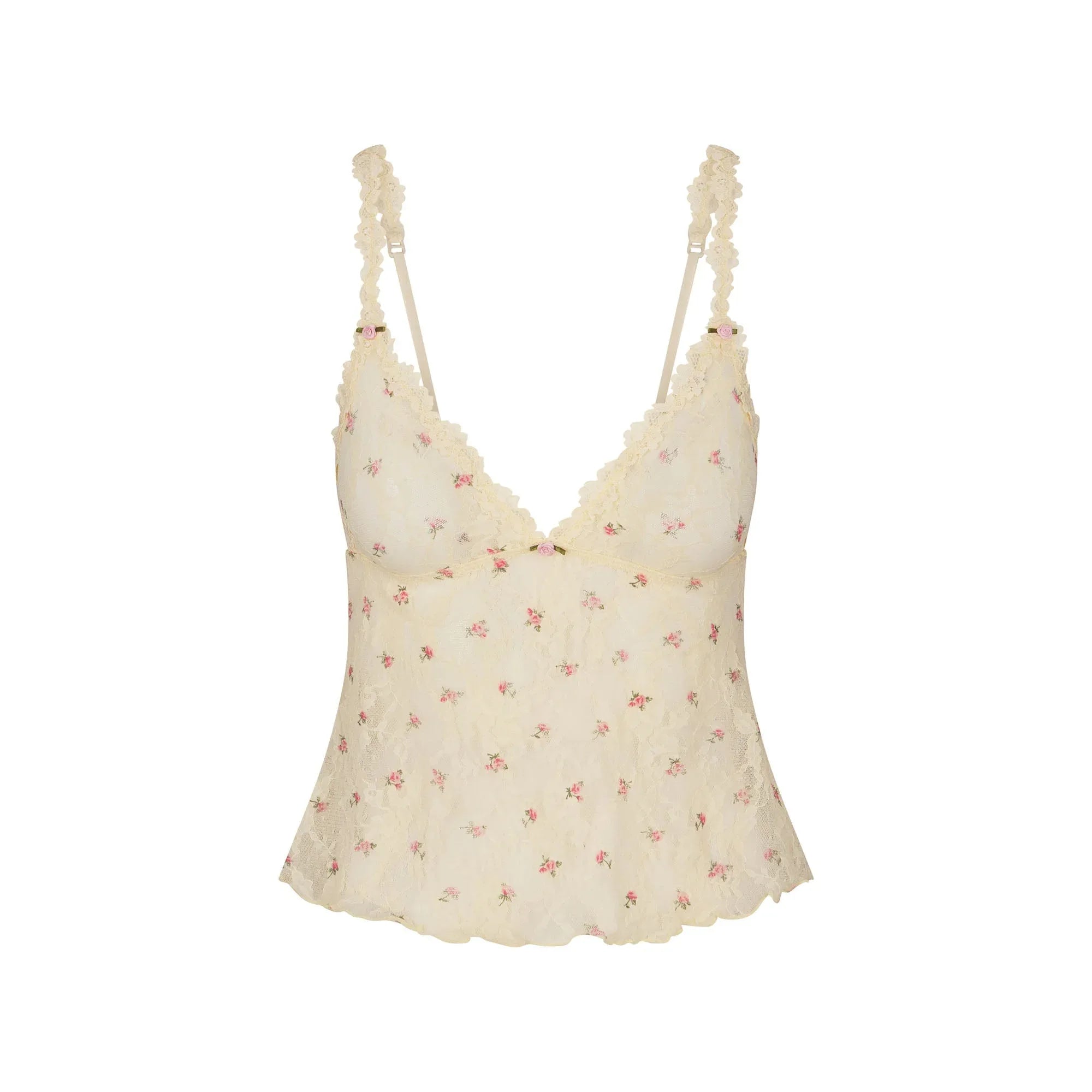 SKIMS STRETCH LACE TRIANGLE CAMI AND SHORT SET | BUTTER ROSEBUD PRINT - TAKIM - My Suti