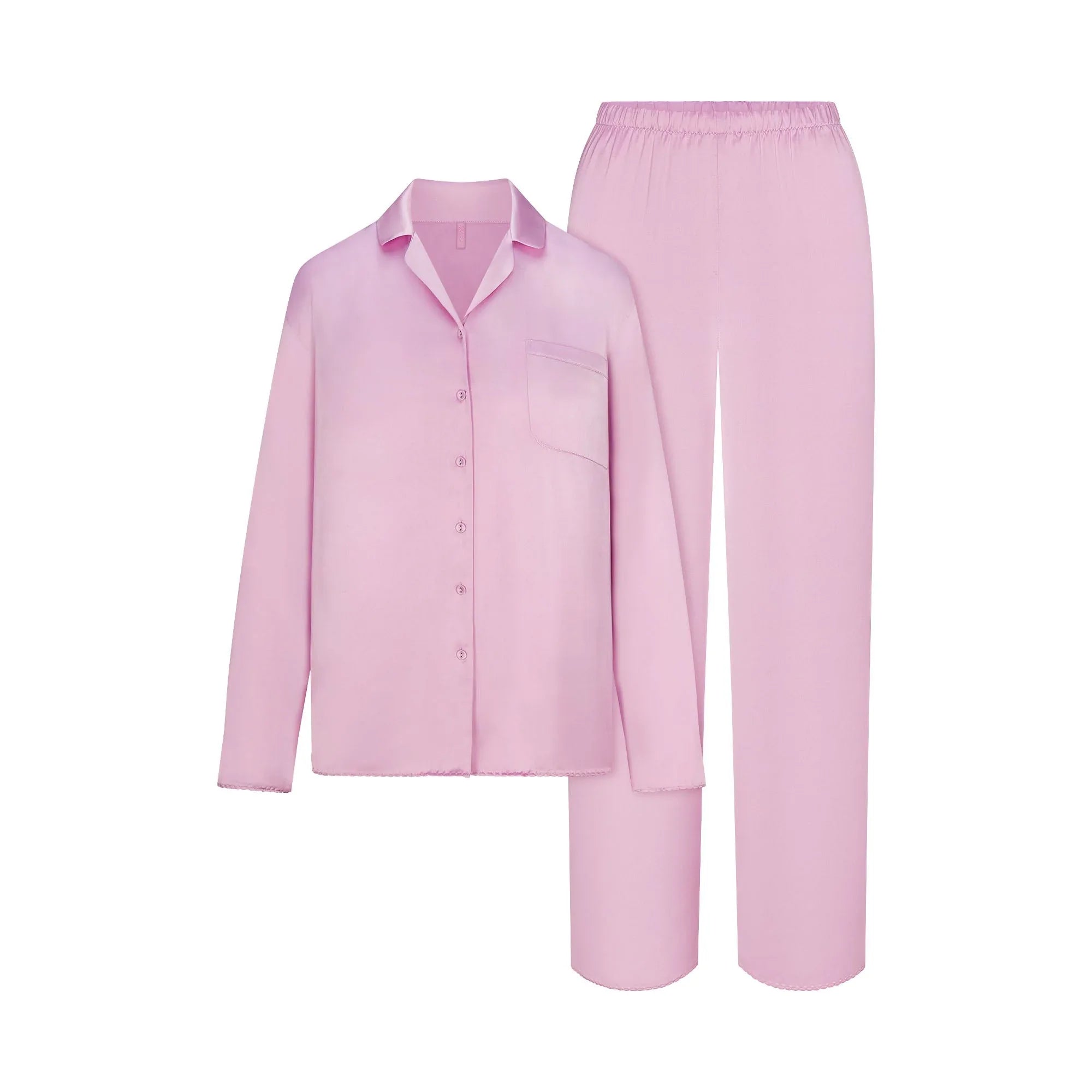 SKIMS WOVEN SHINE LONG SLEEP SET | PINK ROSE - PİJAMA TAKIMI - My Suti