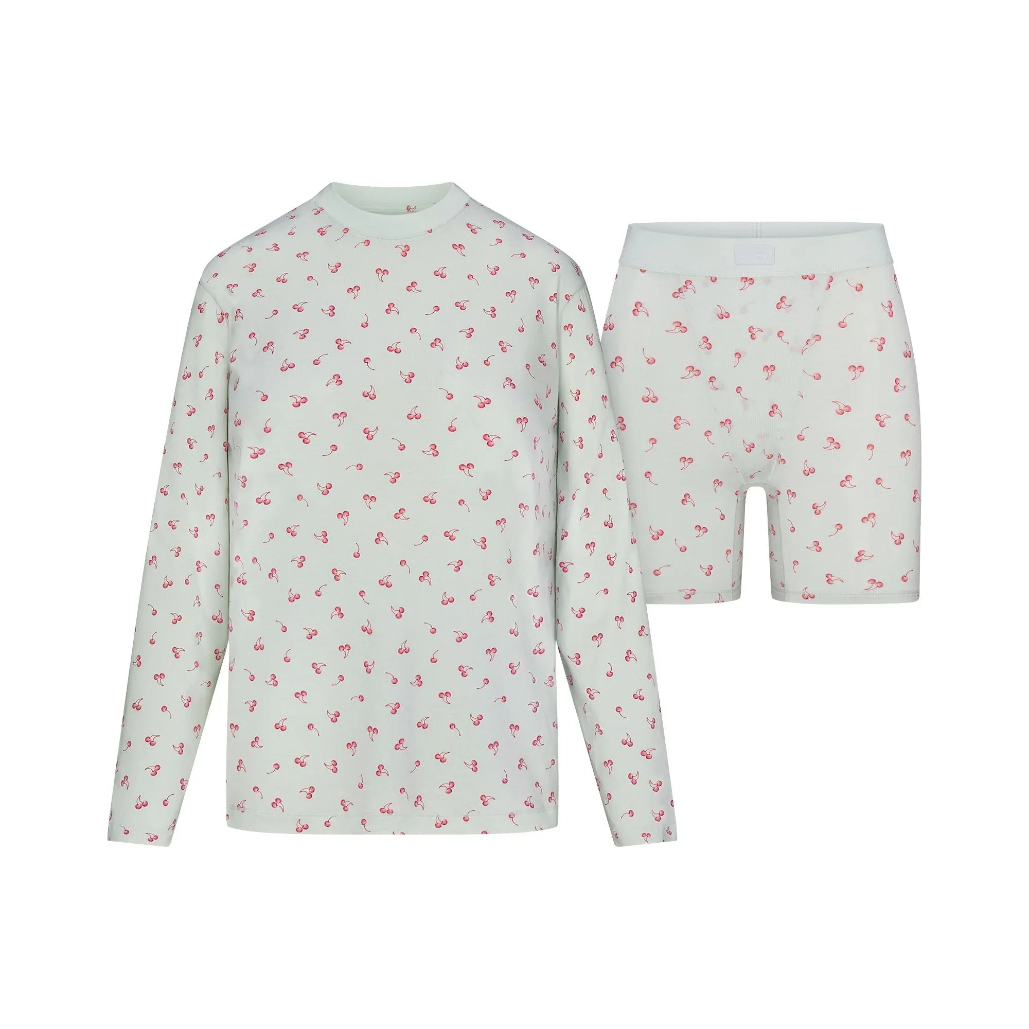 SKIMS BOYFRIEND LONG SLEEVE T-SHIRT AND BOXER SET | CLOUD CHERRY PRINT - TİŞÖRT - My Suti
