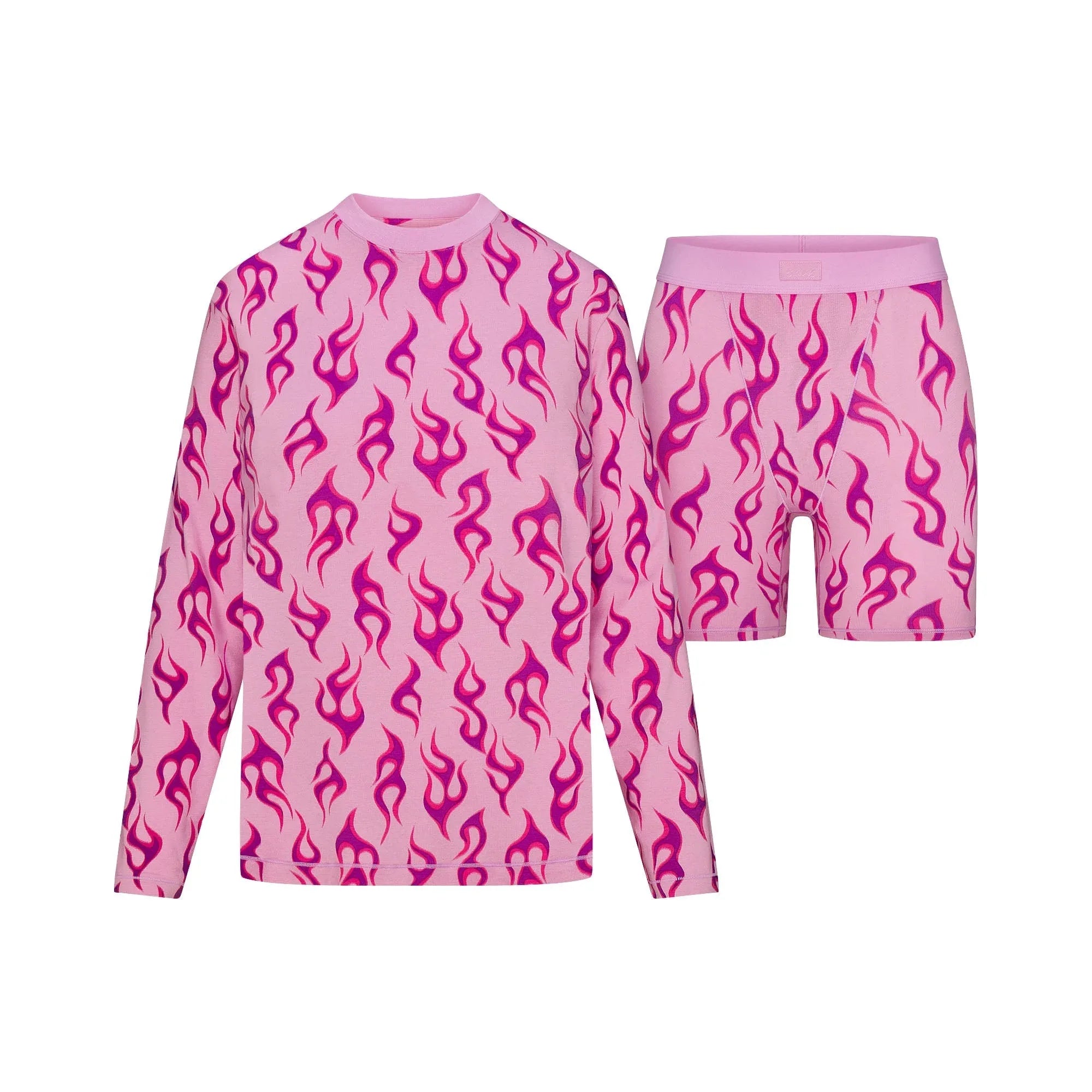 SKIMS BOYFRIEND LONG SLEEVE T-SHIRT AND BOXER SET | PETAL FLAME PRINT - TİŞÖRT - My Suti