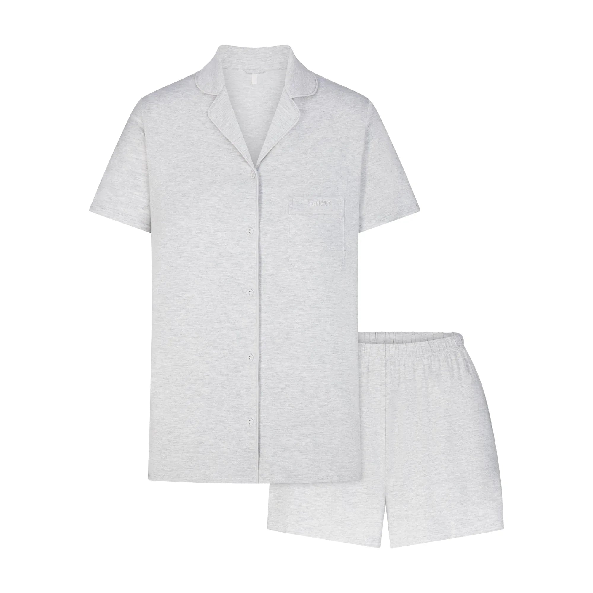 SKIMS SLEEP SHORT SLEEVE BUTTON UP SET | LIGHT HEATHER GREY - PİJAMA TAKIMI - My Suti