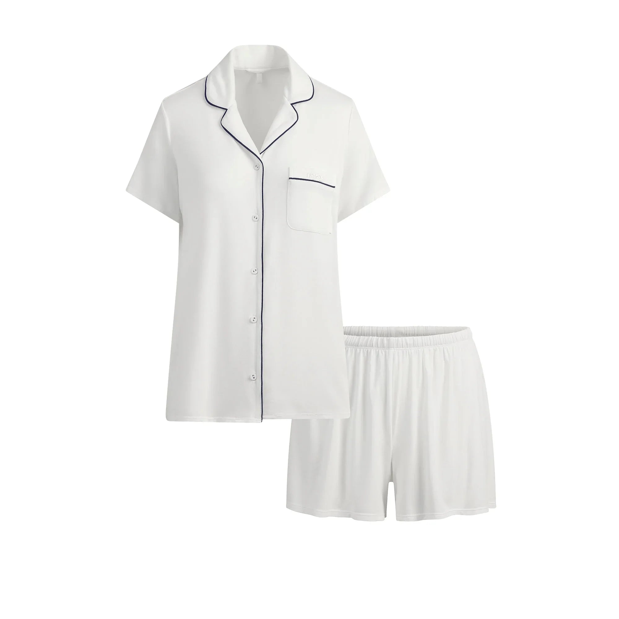 SKIMS SLEEP SHORT SLEEVE BUTTON UP SET | MARBLE CONTRAST - PİJAMA TAKIMI - My Suti