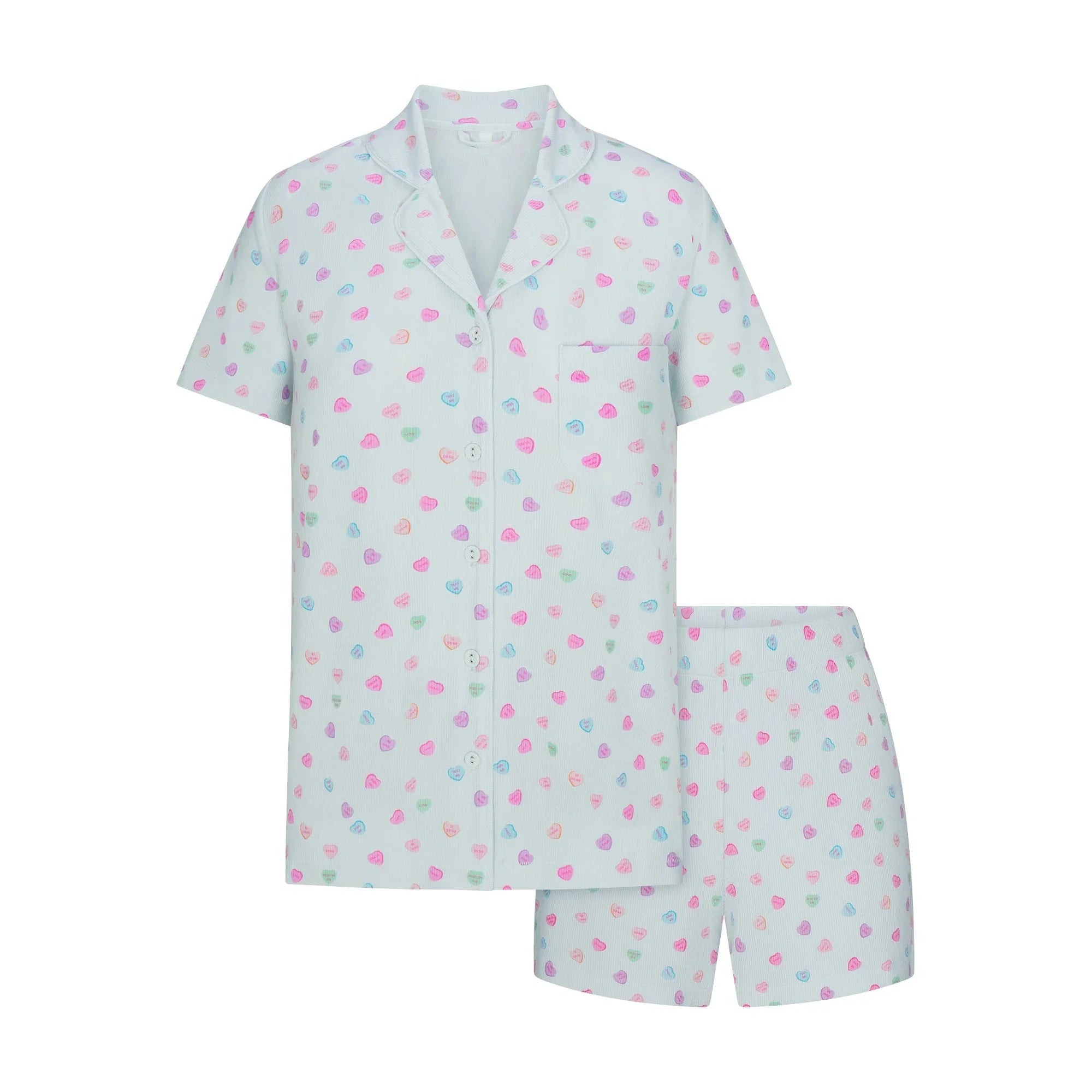 SKIMS SOFT LOUNGE SHORT SLEEP SET | CLOUD CANDY HEART PRINT - PİJAMA TAKIMI - My Suti