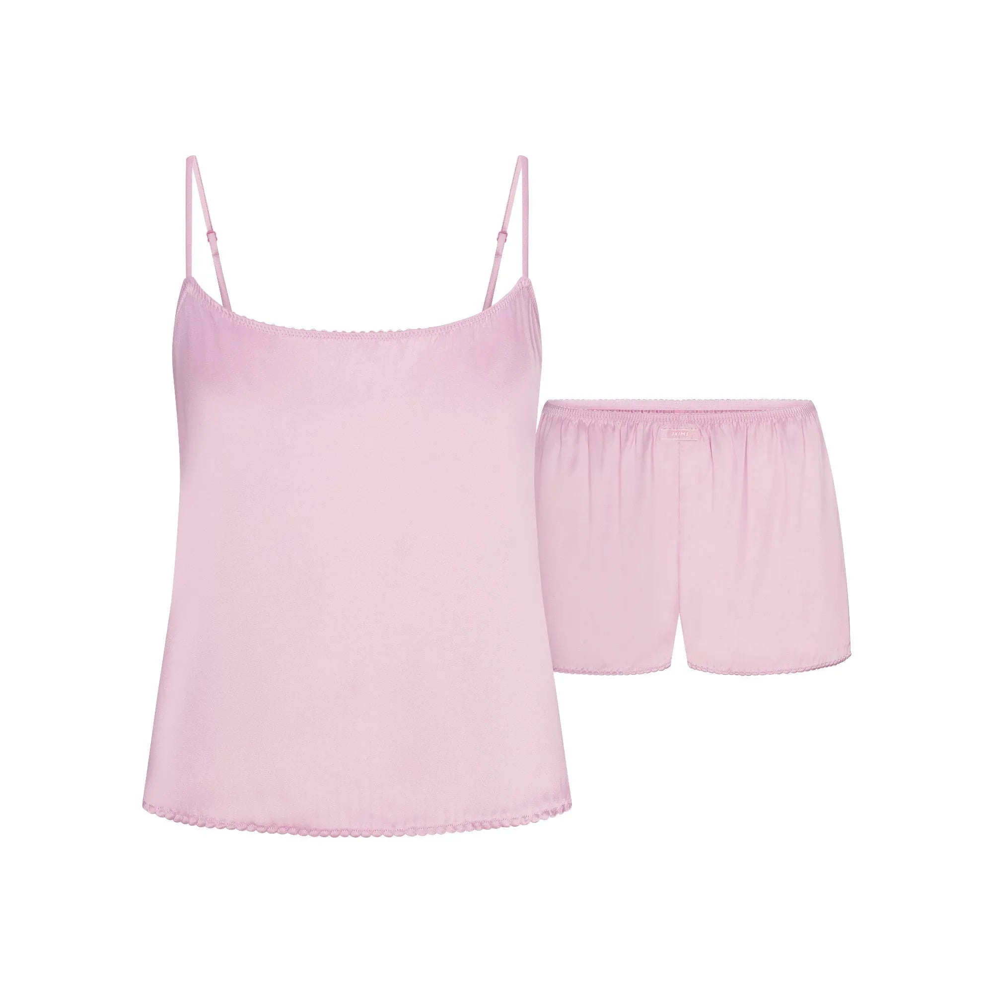 SKIMS WOVEN SHINE CAMI AND SHORT SLEEP SET | PINK ROSE - PİJAMA TAKIMI - My Suti