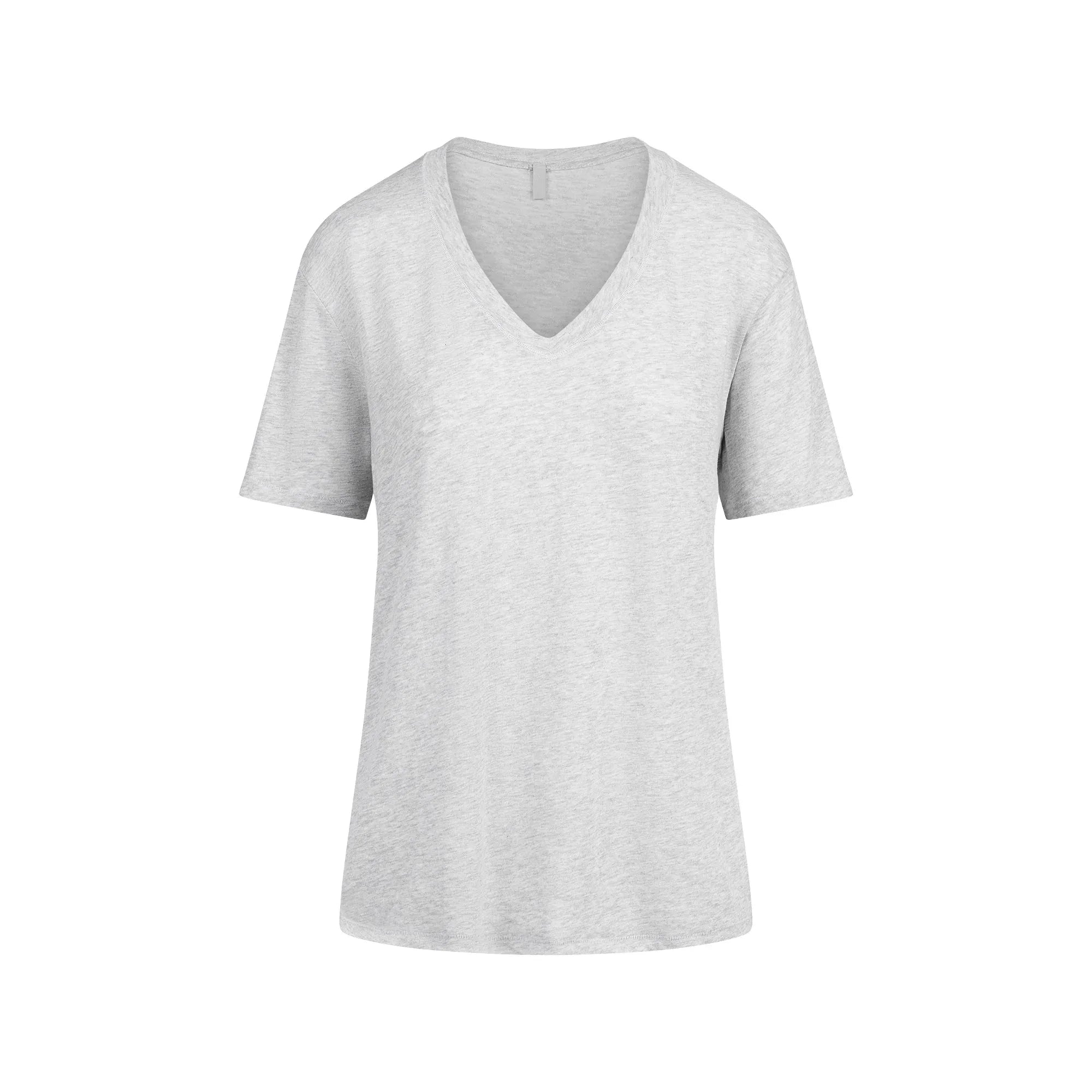 SKIMS SHEER COTTON JERSEY V-NECK T-SHIRT | LIGHT HEATHER GREY - TİŞÖRT - My Suti