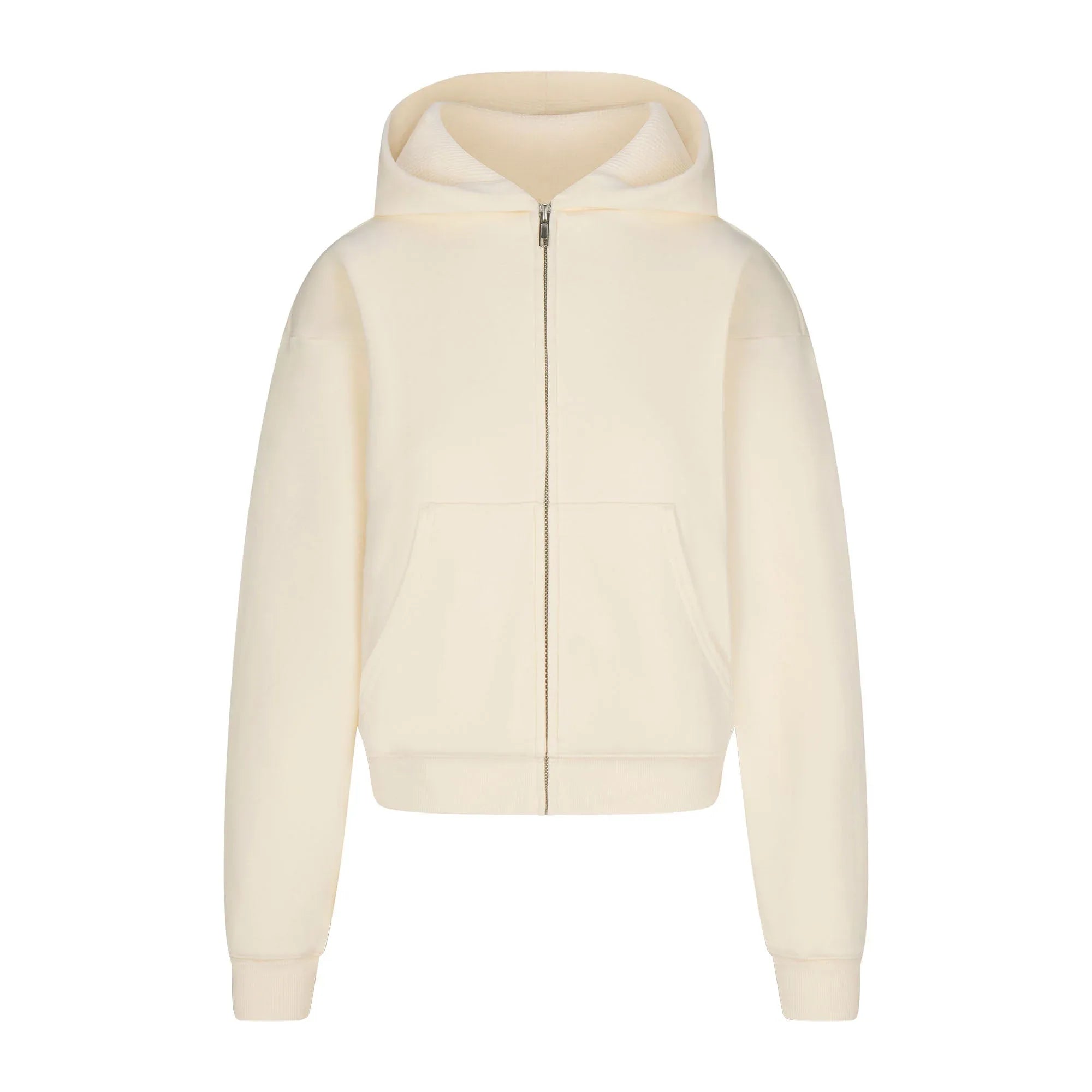 SKIMS COTTON FLEECE WAFFLE LINED SHRUNKEN ZIP UP HOODIE | ECRU - KAPŞONLU SWEATSHIRT - My Suti
