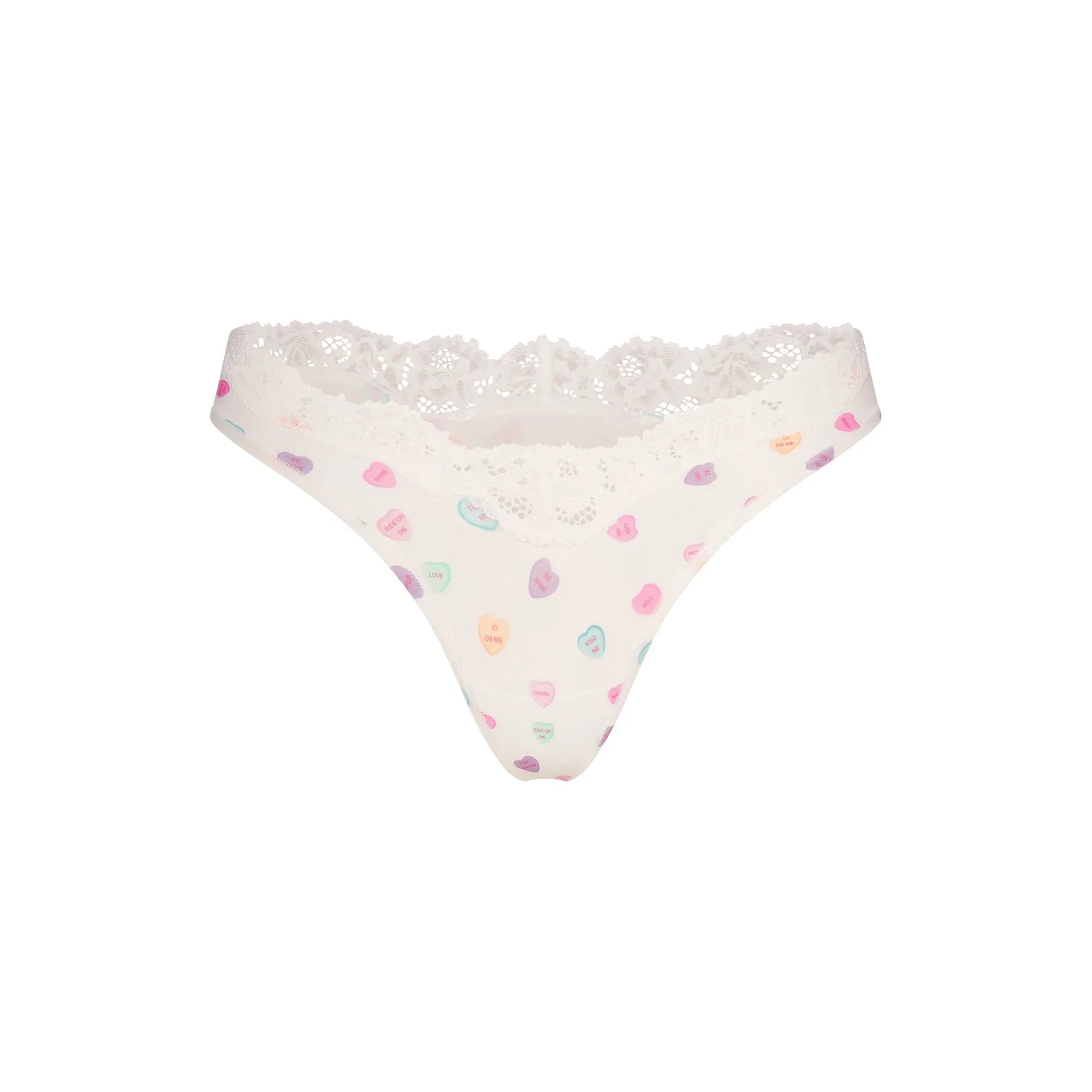SKIMS FITS EVERYBODY LACE DIPPED THONG | MARBLE CANDY HEART PRINT - TANGA - My Suti