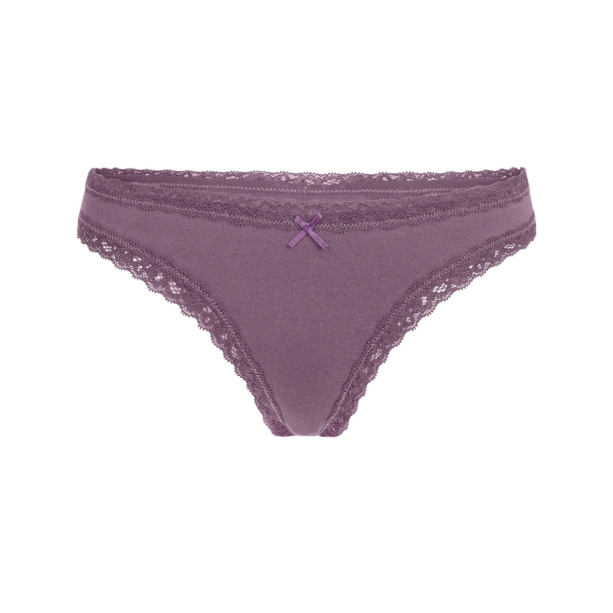 SKIMS LIGHTWEIGHT COTTON LACE THONG | FIG TONAL - TANGA - My Suti