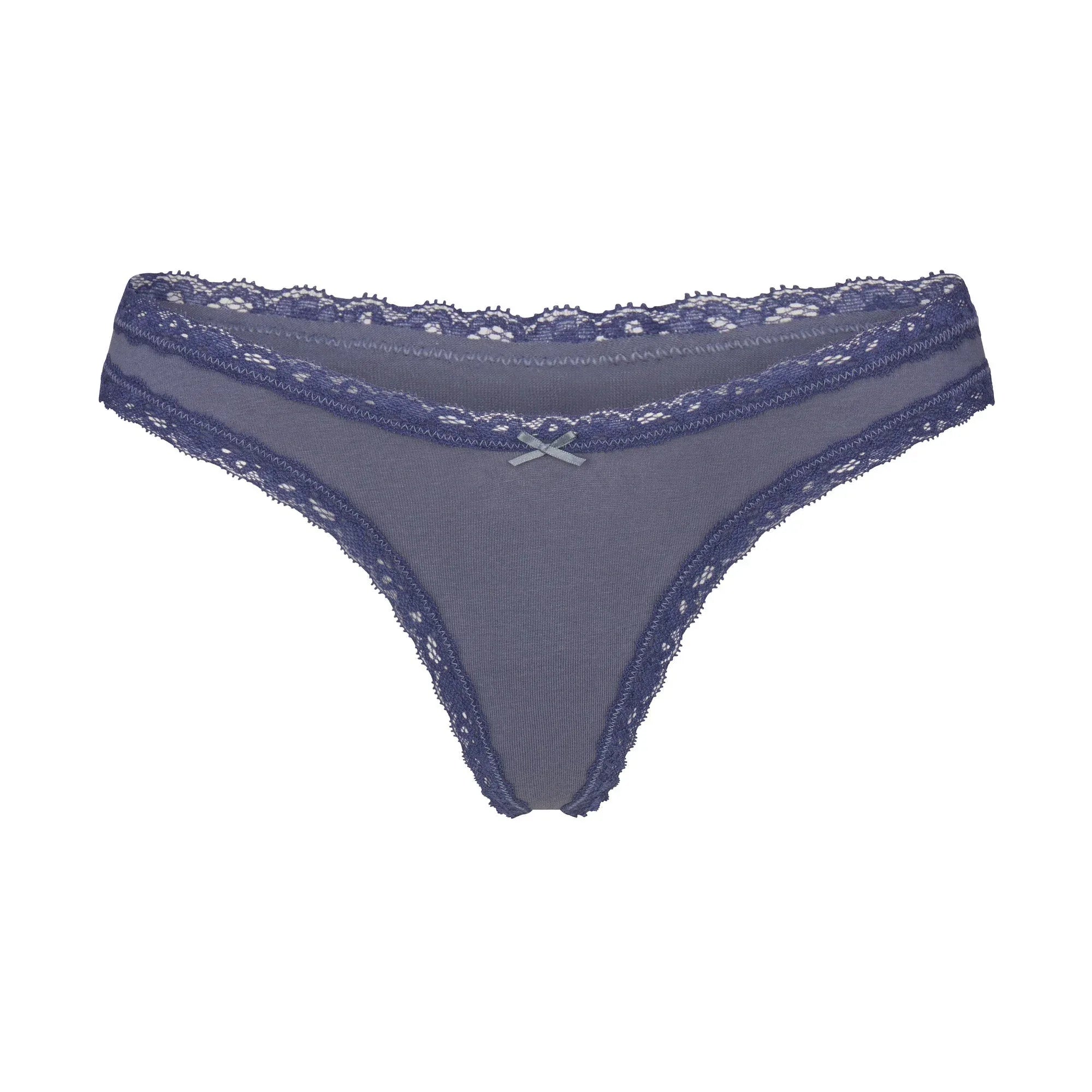 SKIMS LIGHTWEIGHT COTTON LACE THONG | STEEL BLUE - TANGA - My Suti