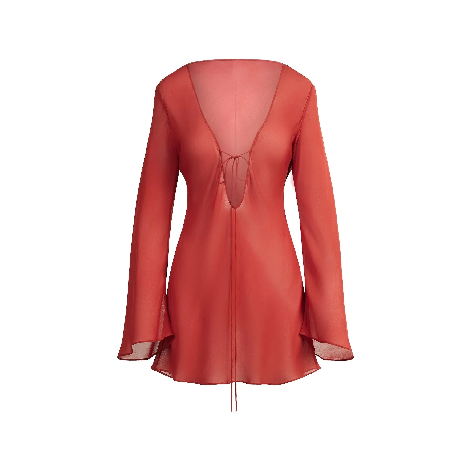 SKIMS SHEER COVER-UPS LONG SLEEVE MINI DRESS | AUBURN - ELBİSE - My Suti